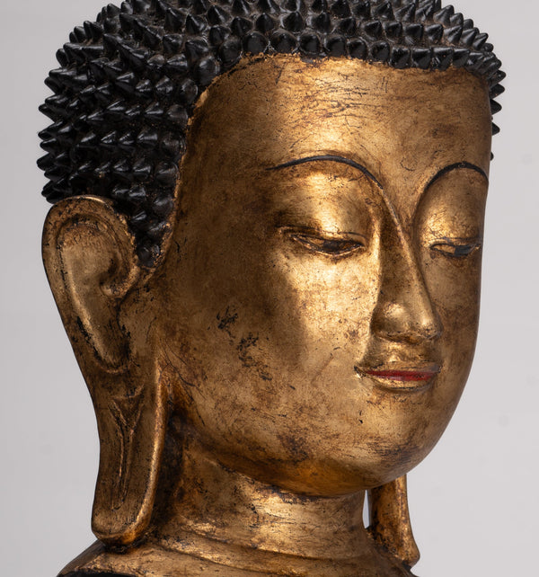 Antique Burmese Style Shan Gold Lacquer Buddha Head - 56cm/22"