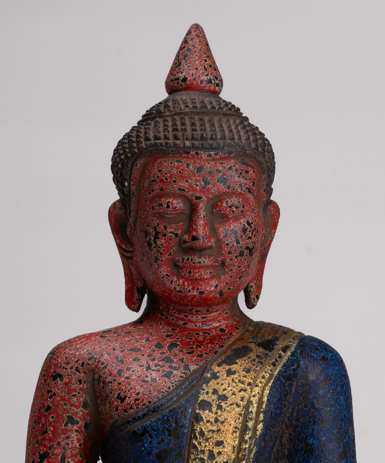 Buddha Sculpture - Antique Khmer Style Wood Seated Buddha Statue Dhyana Meditation Mudra - 26cm/11"