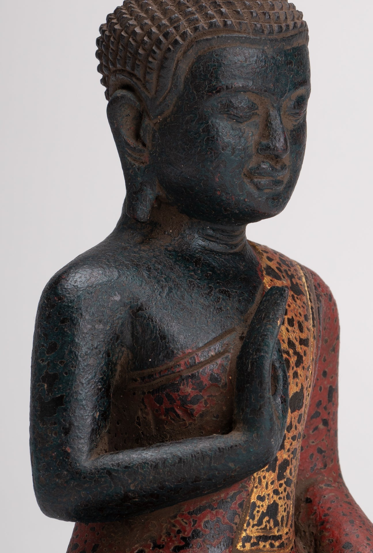 Estatua de Buda - Antiguo Estilo Khmer Camboya Estatua de Buda de Madera Sentada Enseñando Mudra - 27cm/11"