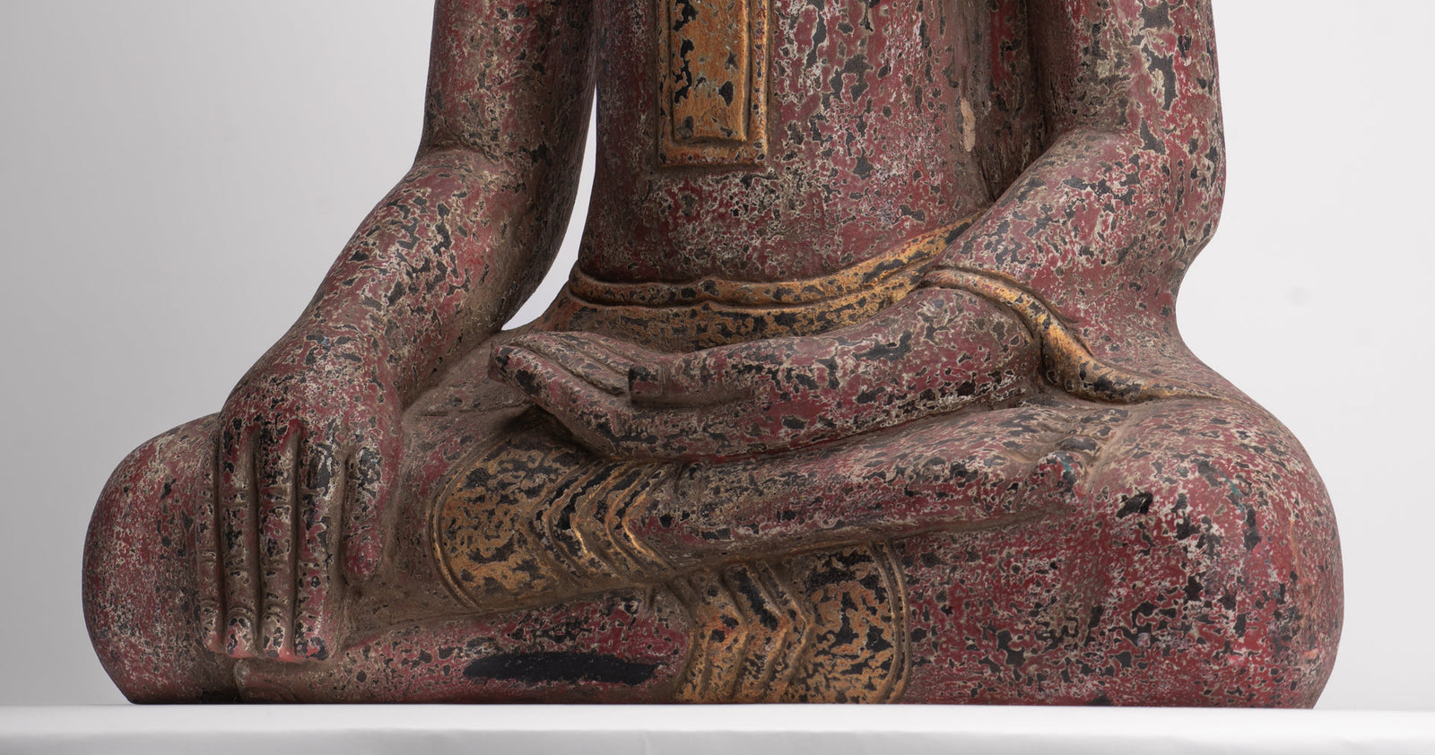 Buddha Statue - Antique Khmer Style SE Asia Seated Wood Enlightenment Buddha Statue - 81cm/32"