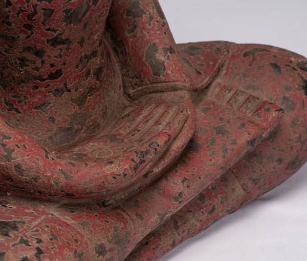 Buddha Sculpture - Antique Khmer Style Seated Wood Buddha Statue Meditation Mudra - 66cm/26&quot;