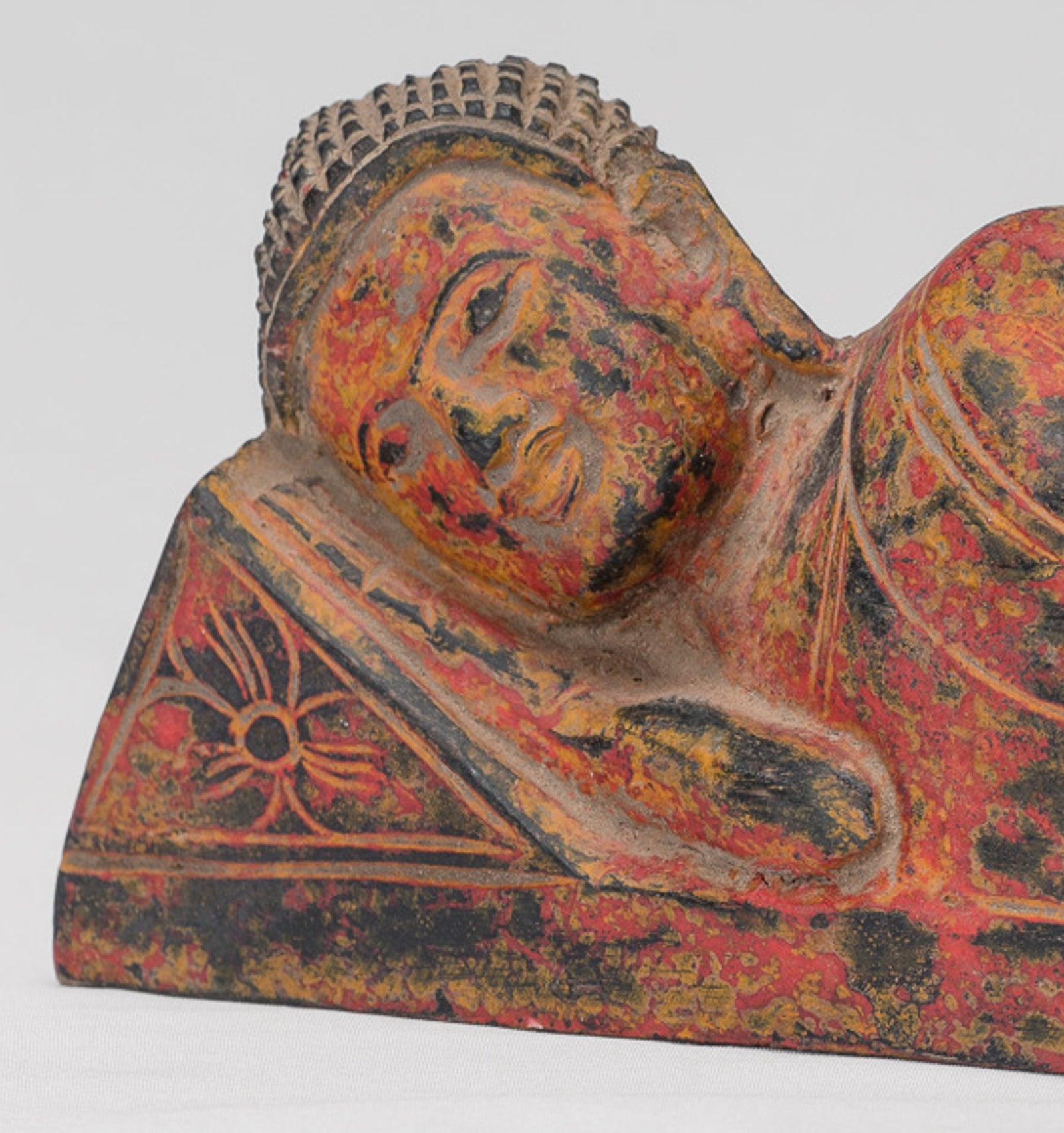 Buddha Statue - Antique Thai Style Wood Reclining Nirvana Buddha Statue - 30cm/12" Long