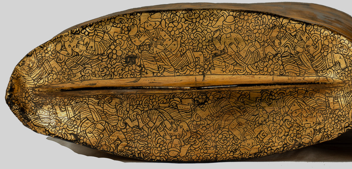 Antique du 19e siècle Birman Lacquerware Money Holder - 34 cm / 14 "de long