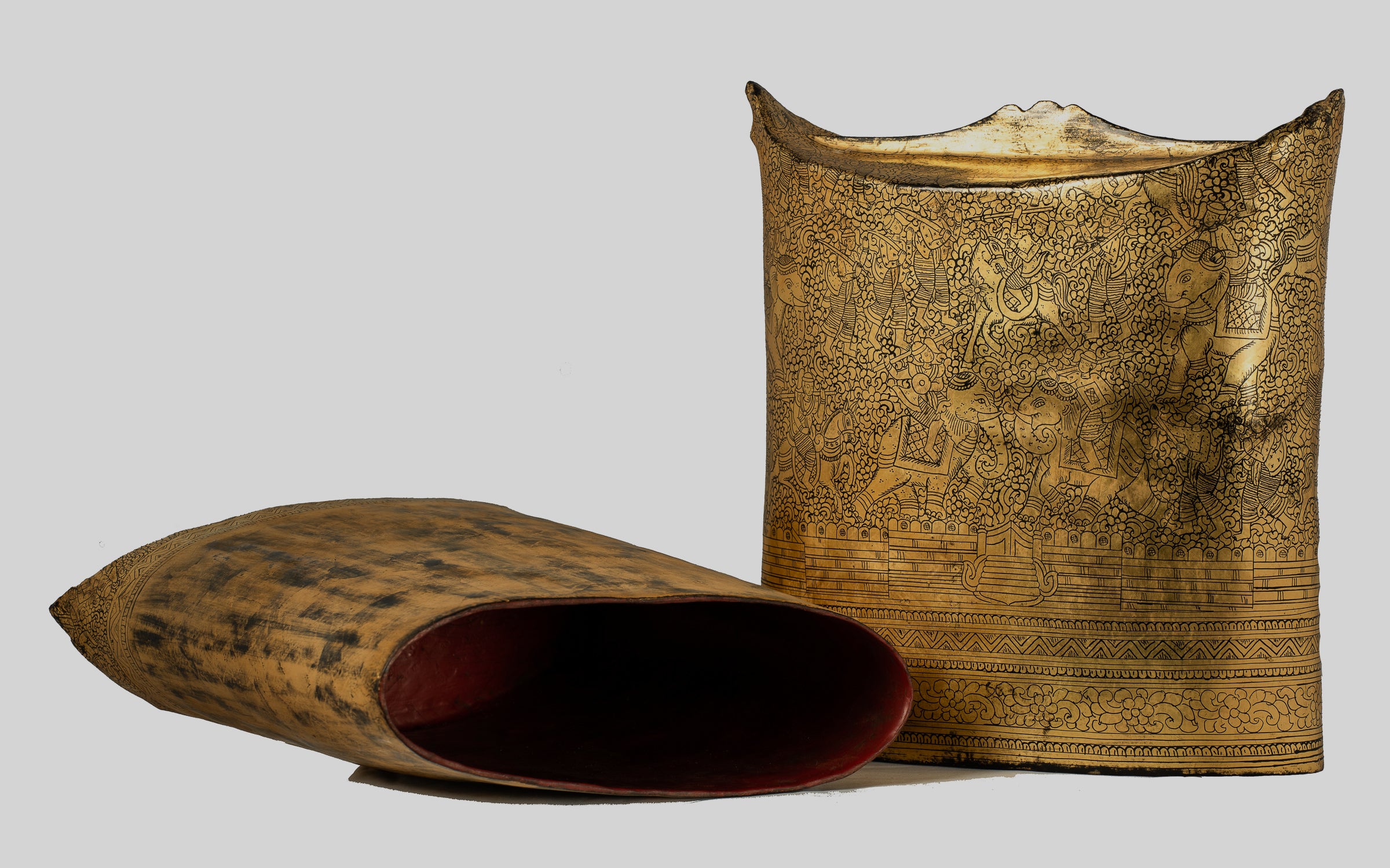 Antique du 19e siècle Birman Lacquerware Money Holder - 34 cm / 14 "de long