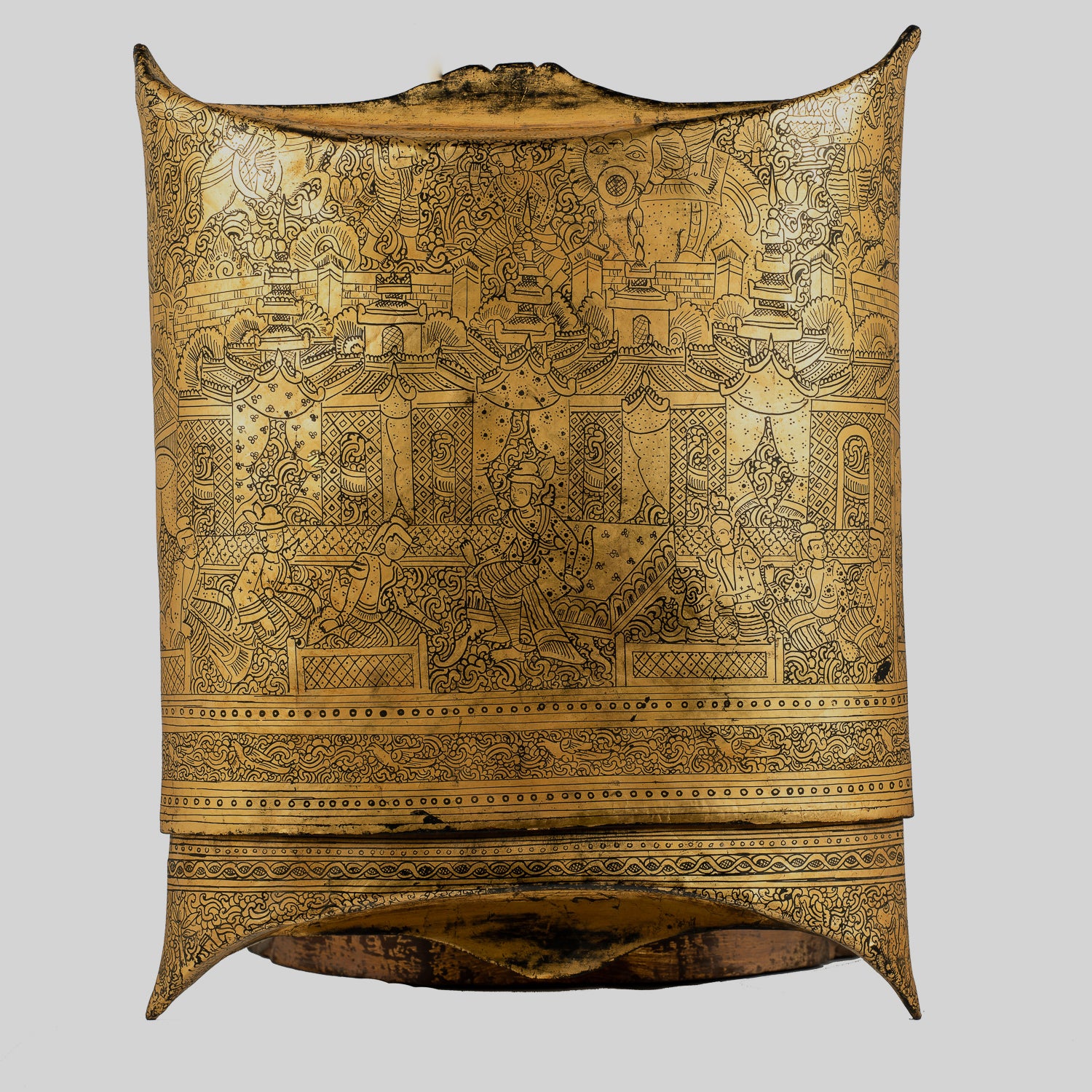 Antiguo titular de dinero de lacado birmano del siglo XIX - 33 cm/13 "de largo