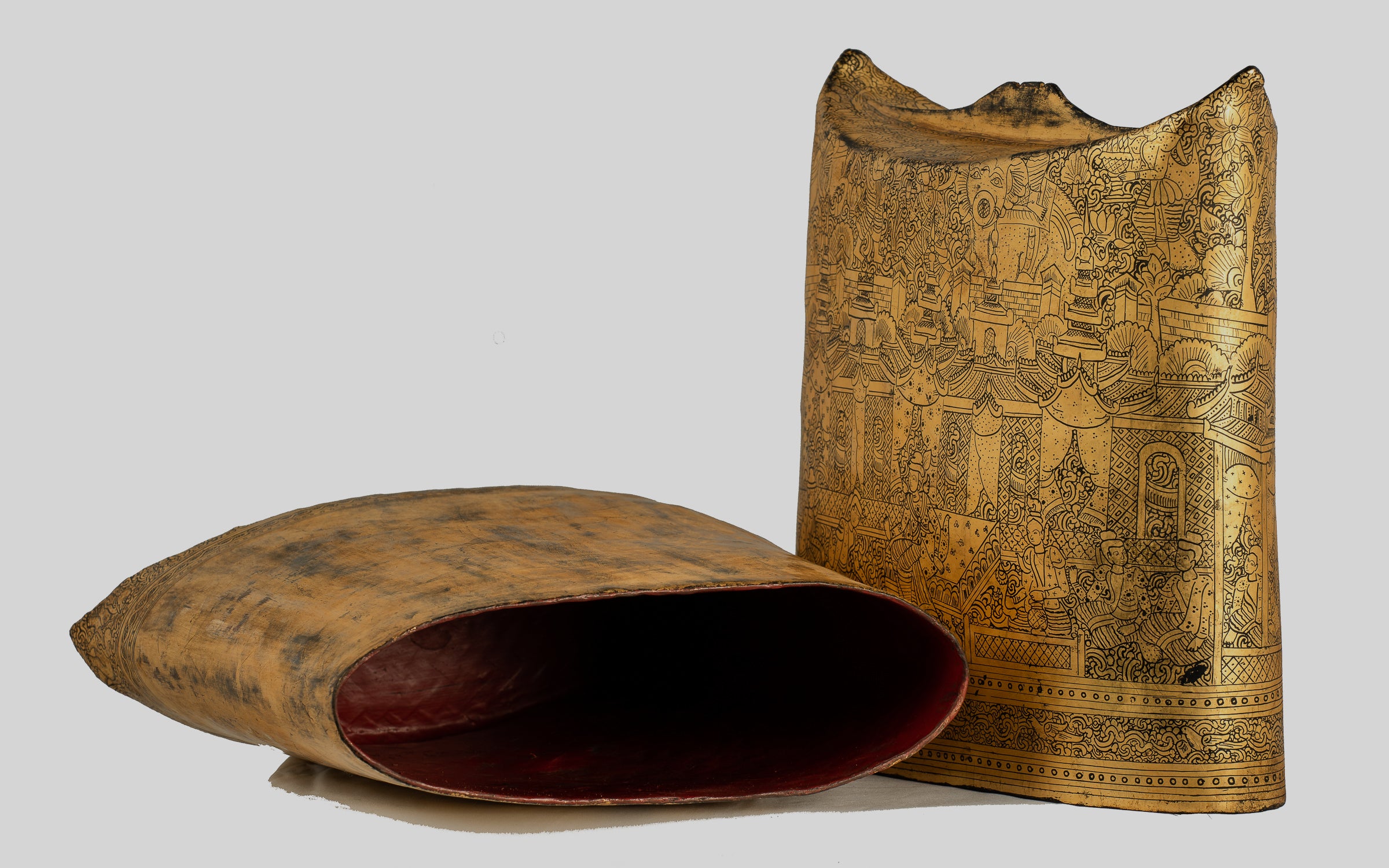 Antiguo titular de dinero de lacado birmano del siglo XIX - 33 cm/13 "de largo