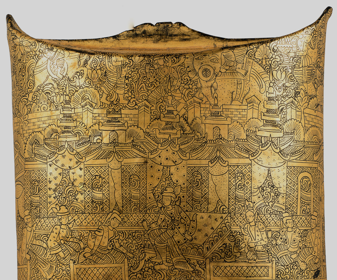 Antiguo titular de dinero de lacado birmano del siglo XIX - 33 cm/13 "de largo