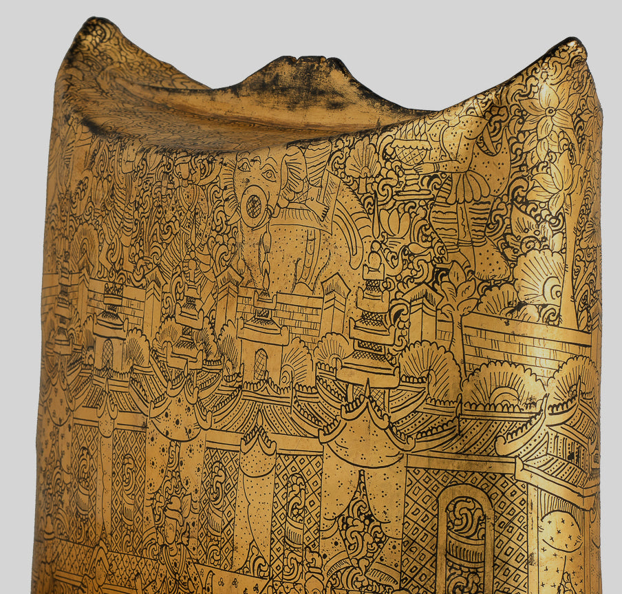 Antiguo titular de dinero de lacado birmano del siglo XIX - 33 cm/13 "de largo