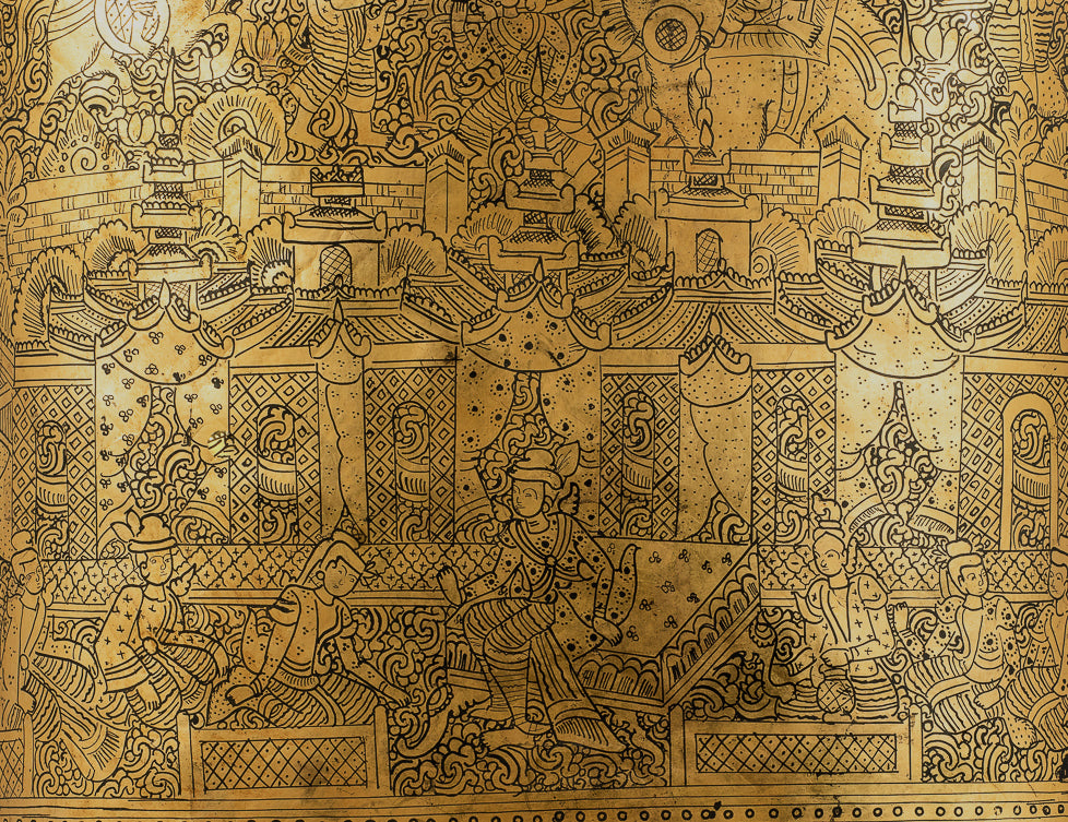 Antiguo titular de dinero de lacado birmano del siglo XIX - 33 cm/13 "de largo