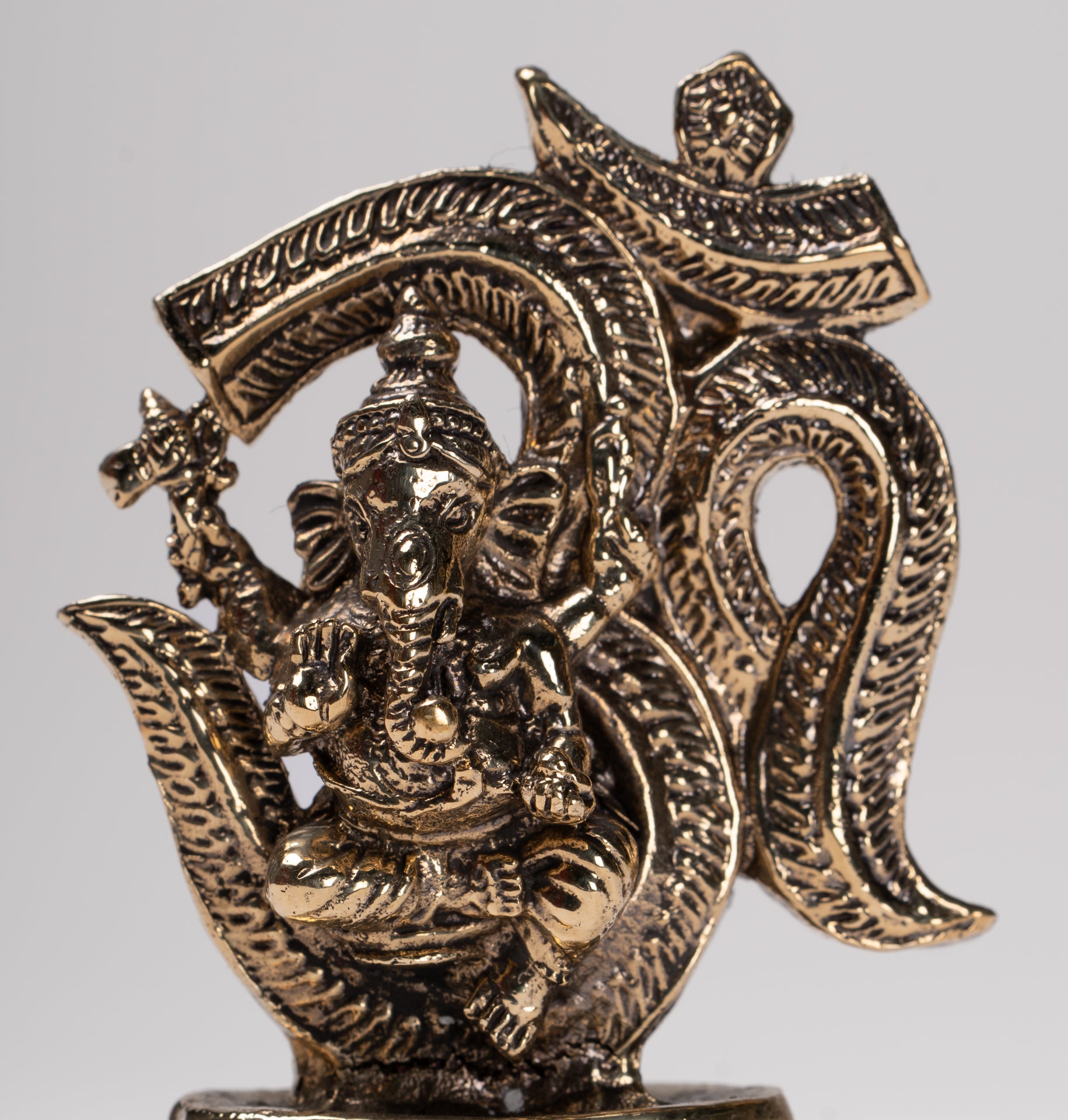 Ganesha Statue - Thailand Brass Seated Ganesh & Om Statue Amulet - 6.5cm(2.55")