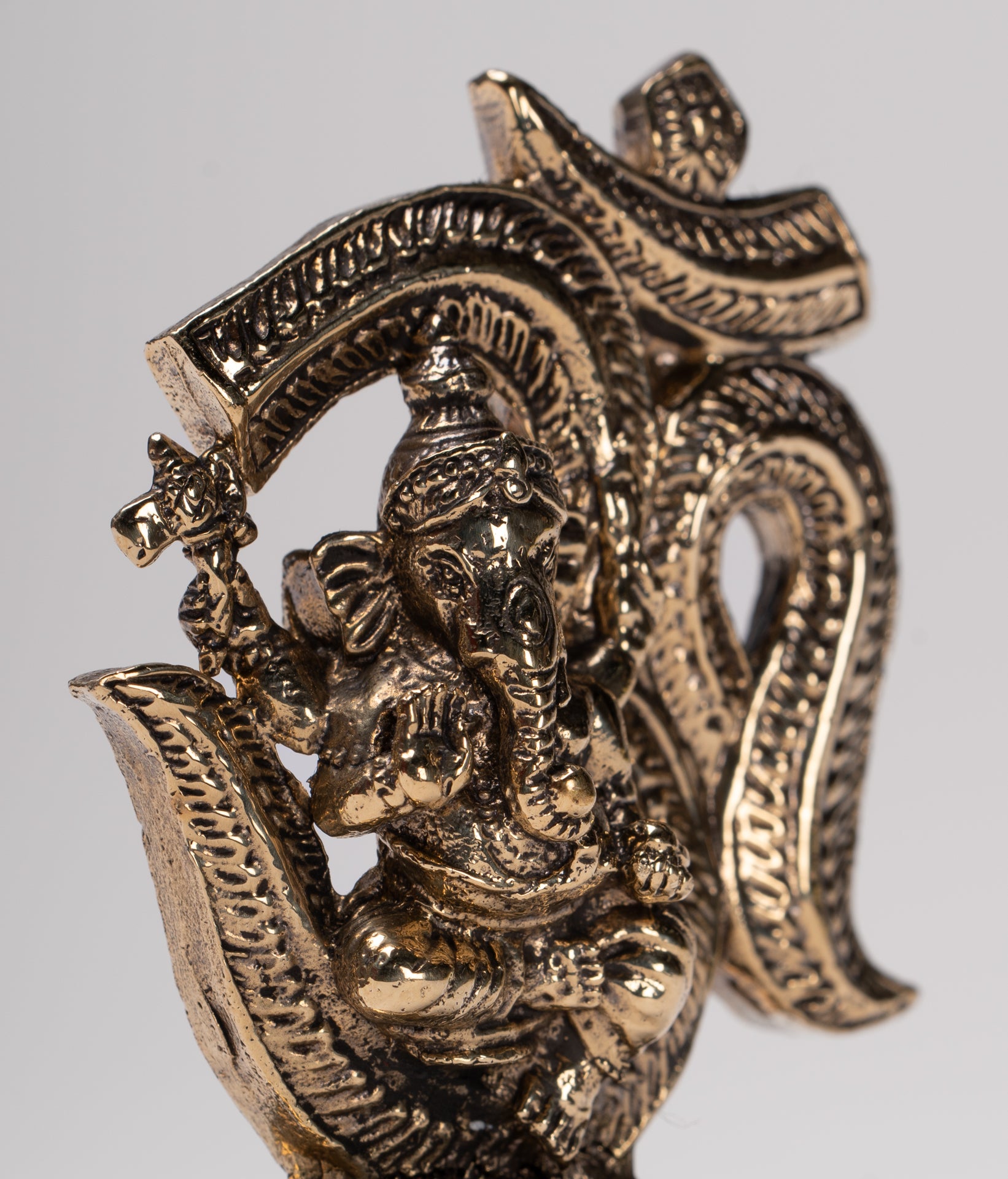 Ganesha Statue - Thailand Brass Seated Ganesh & Om Statue Amulet - 6.5cm(2.55")