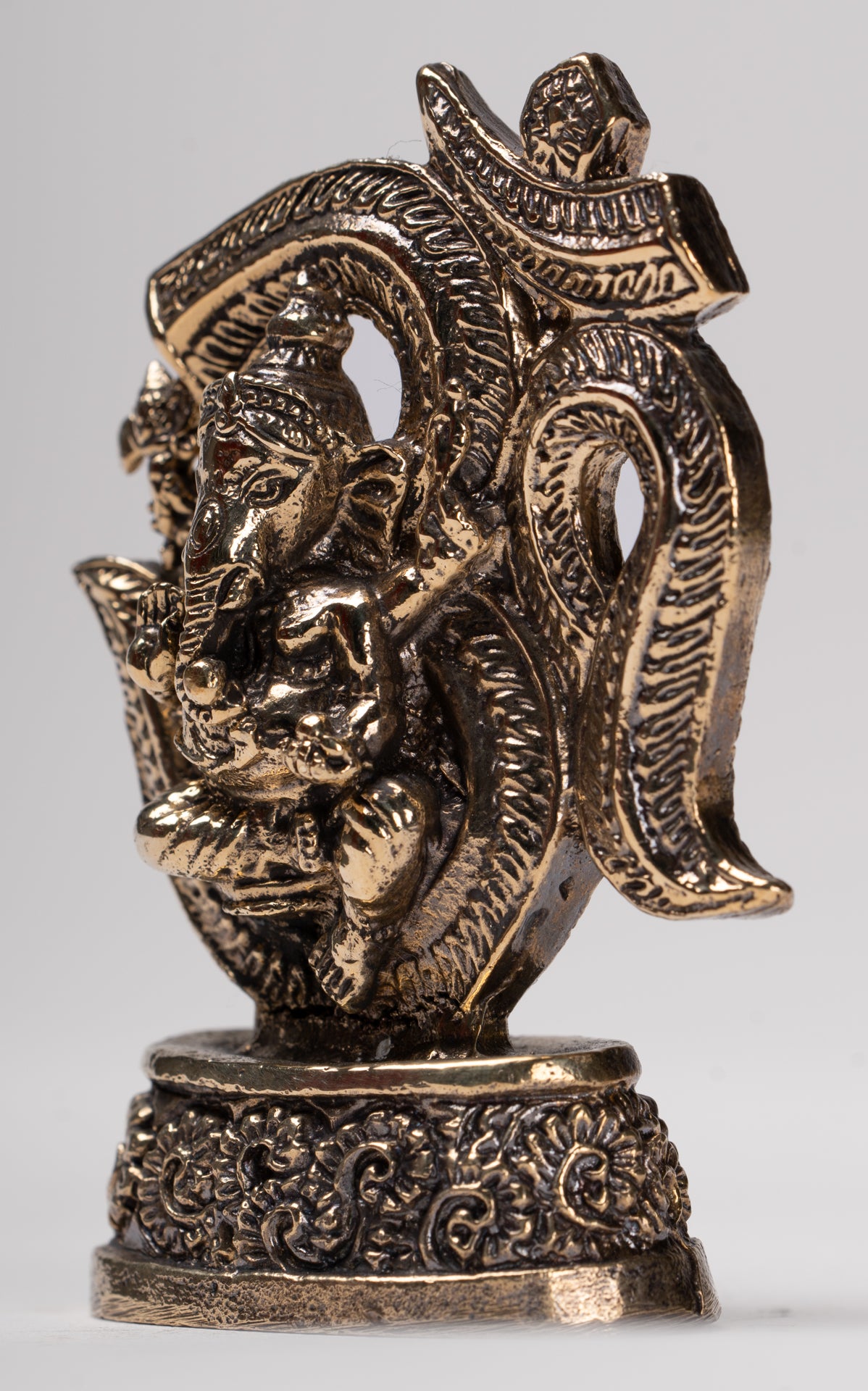 Ganesha Statue - Thailand Brass Seated Ganesh & Om Statue Amulet - 6.5cm(2.55")