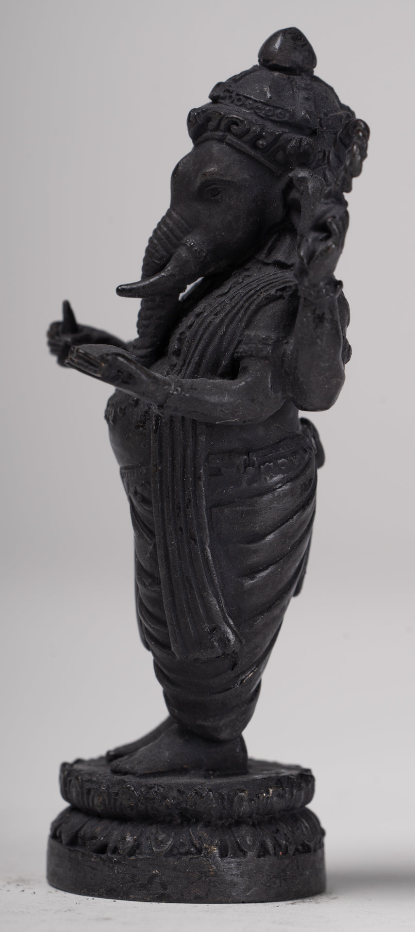 Ganesha Statue - Antique Thai Style Standing Black 4-Arm Ganesha Statue - 11.5cm/5"