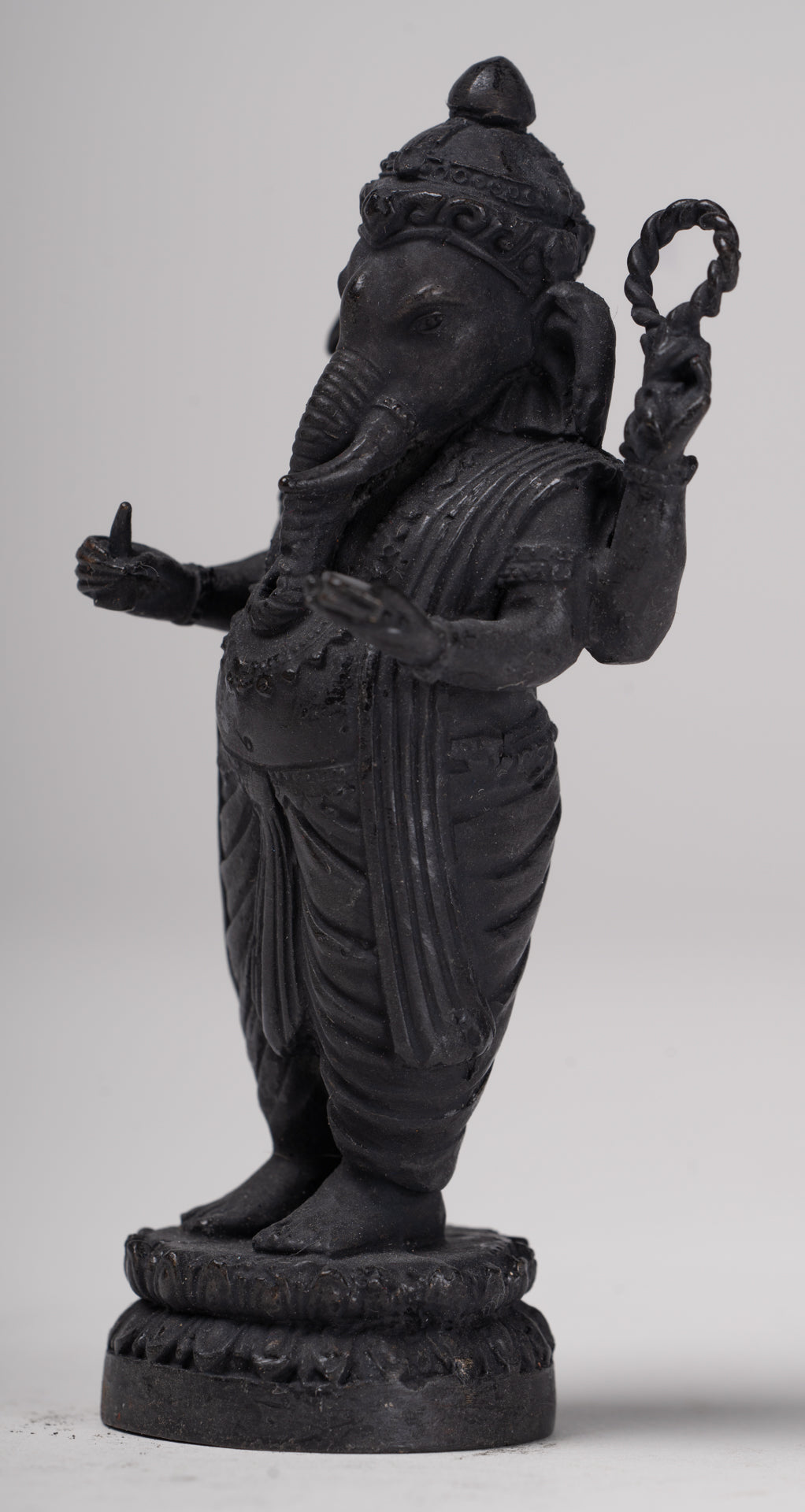 Ganesha Statue - Antique Thai Style Standing Black 4-Arm Ganesha Statue - 11.5cm/5"