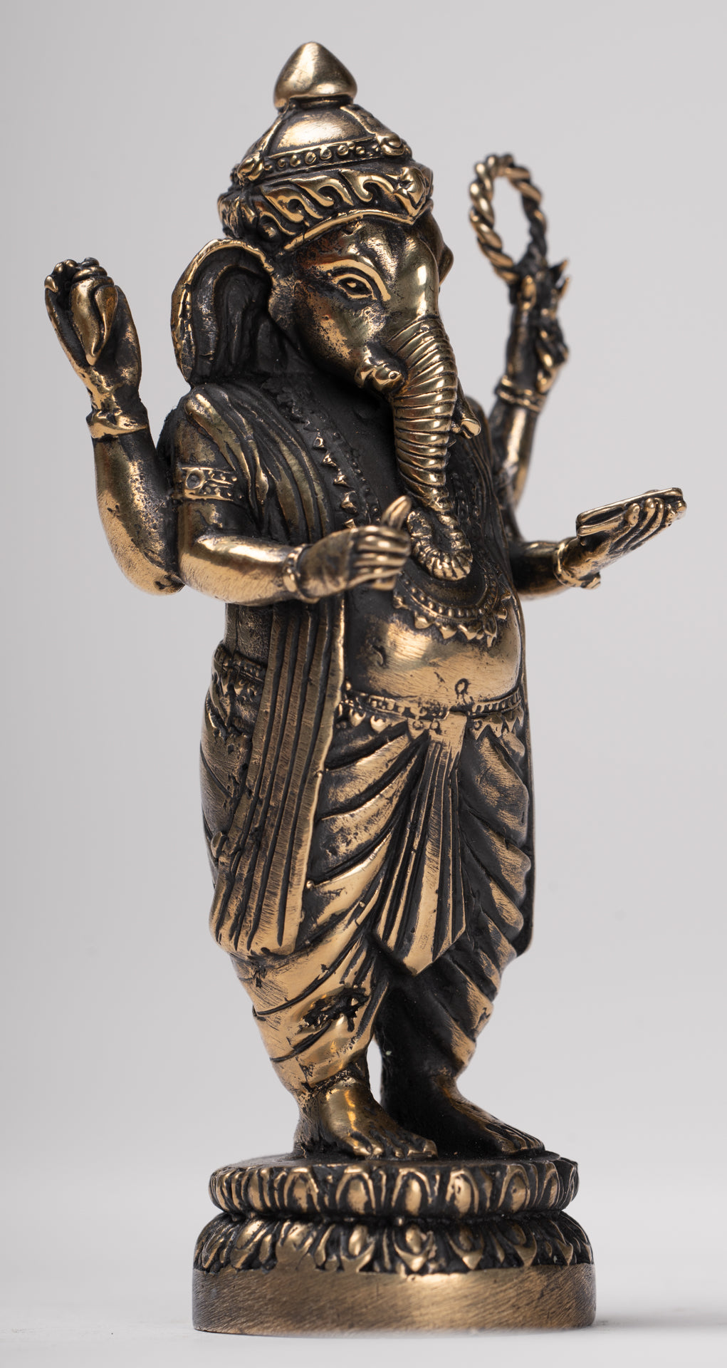 Ganesha Statue - Antique Thai Style Standing Black 4-Arm Ganesha Statue - 12cm/5"