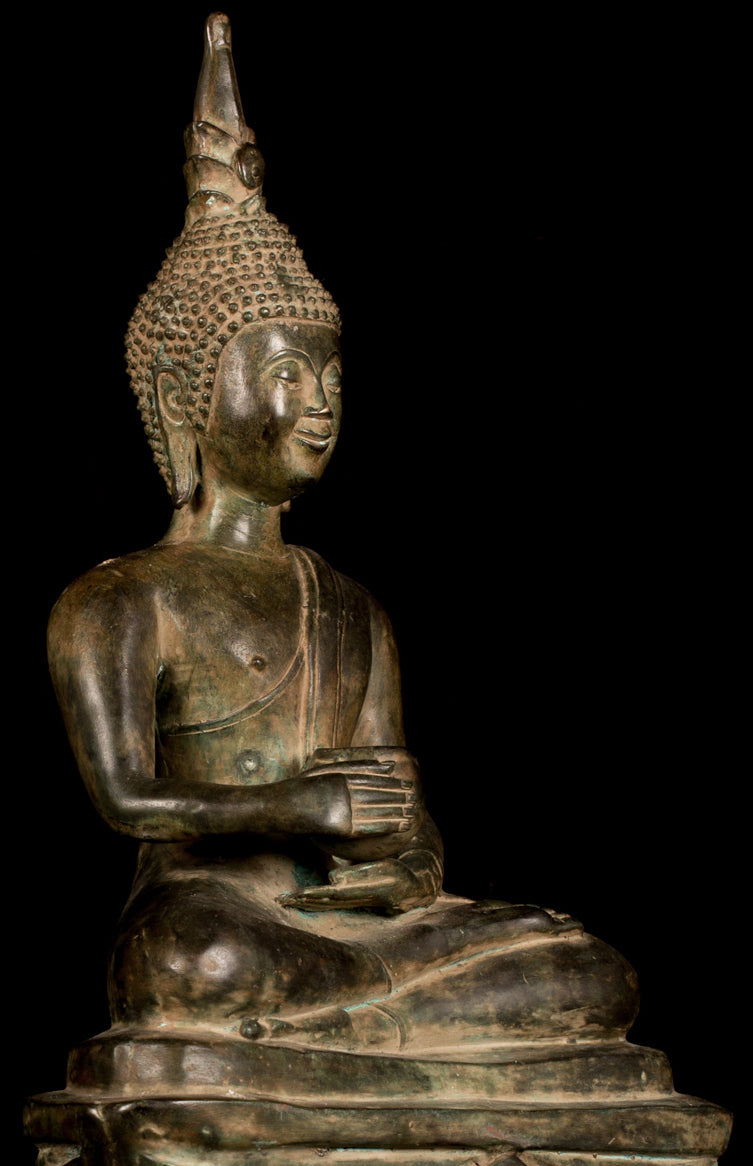 Statue Buddha -Antique Laos Bronze Charity Gautama Statue Buddha - 64 cm/25 "