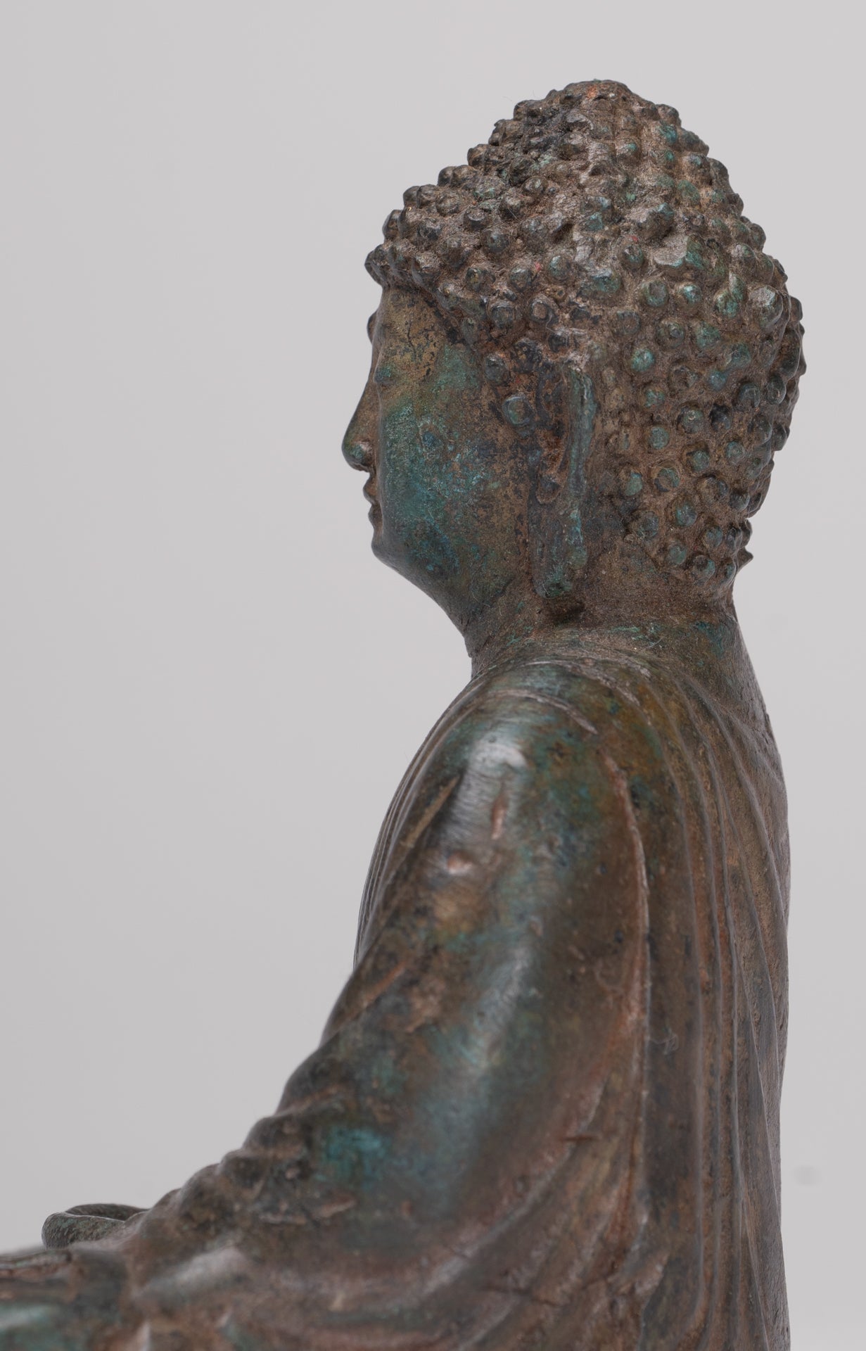 Buddha Statue - Antique Japanese Style Bronze Seated Amida Amitabha Meditation Buddha Statue - 10cm/4"