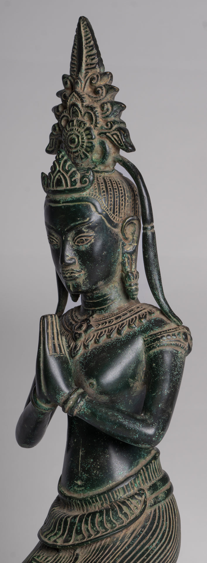 Apsara Statue - Antique Khmer Style Angkor Wat Bronze Adoration Apsara or Angel - 45cm/18"