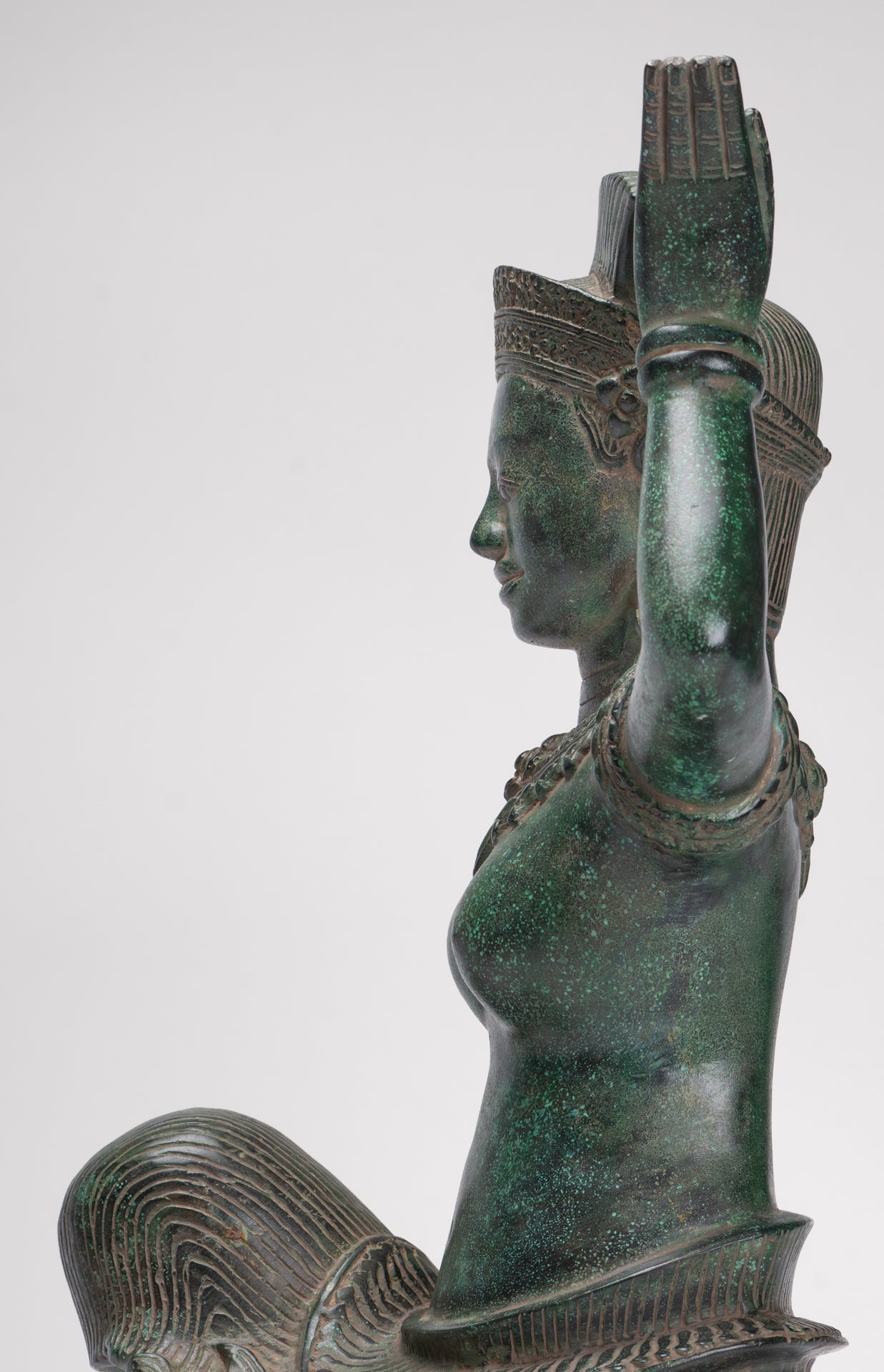 Antique Bayon Style Bronze Kneeling Female Devi Statue - 44cm/18"