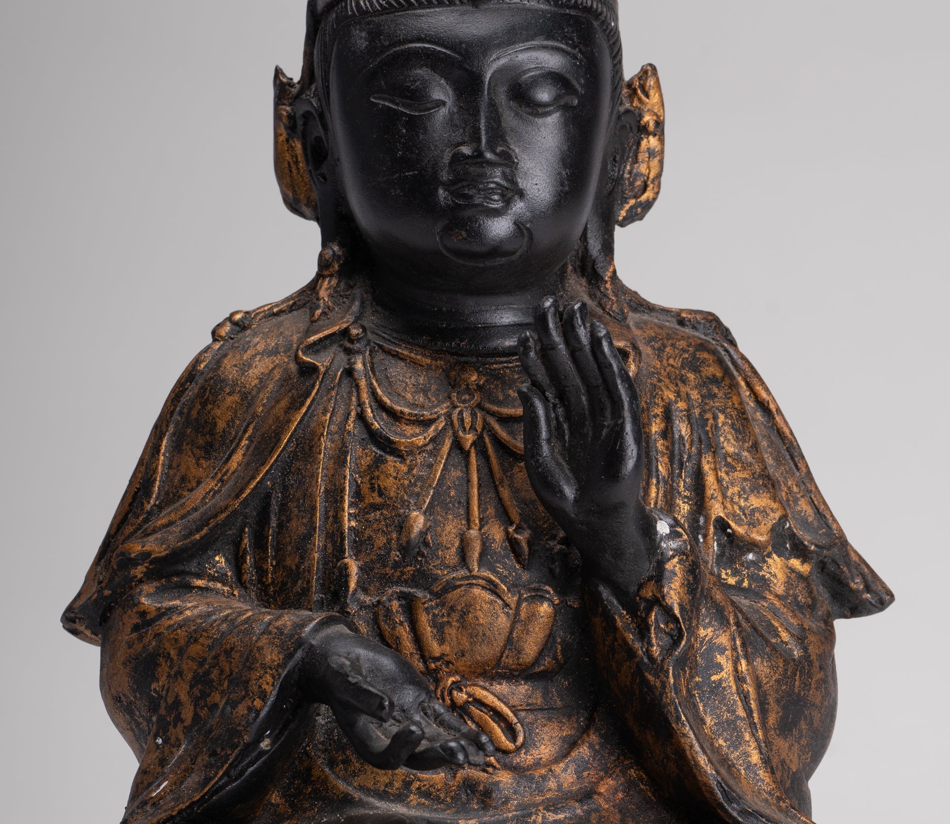 Antique Chinese Style Seated Dharmachakra Teaching Buddha Statue - 27cm/11"