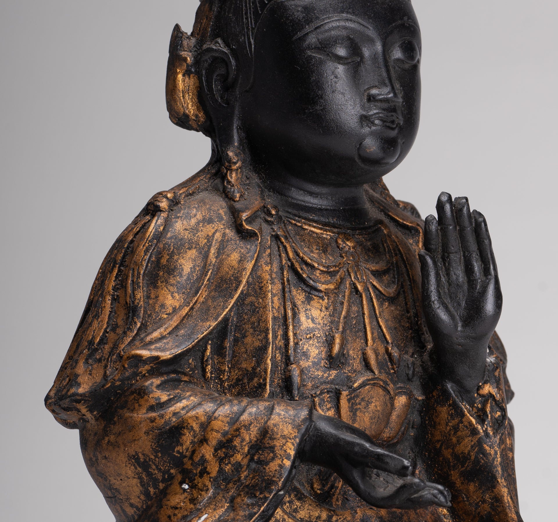 Antique Chinese Style Seated Dharmachakra Teaching Buddha Statue - 27cm/11"