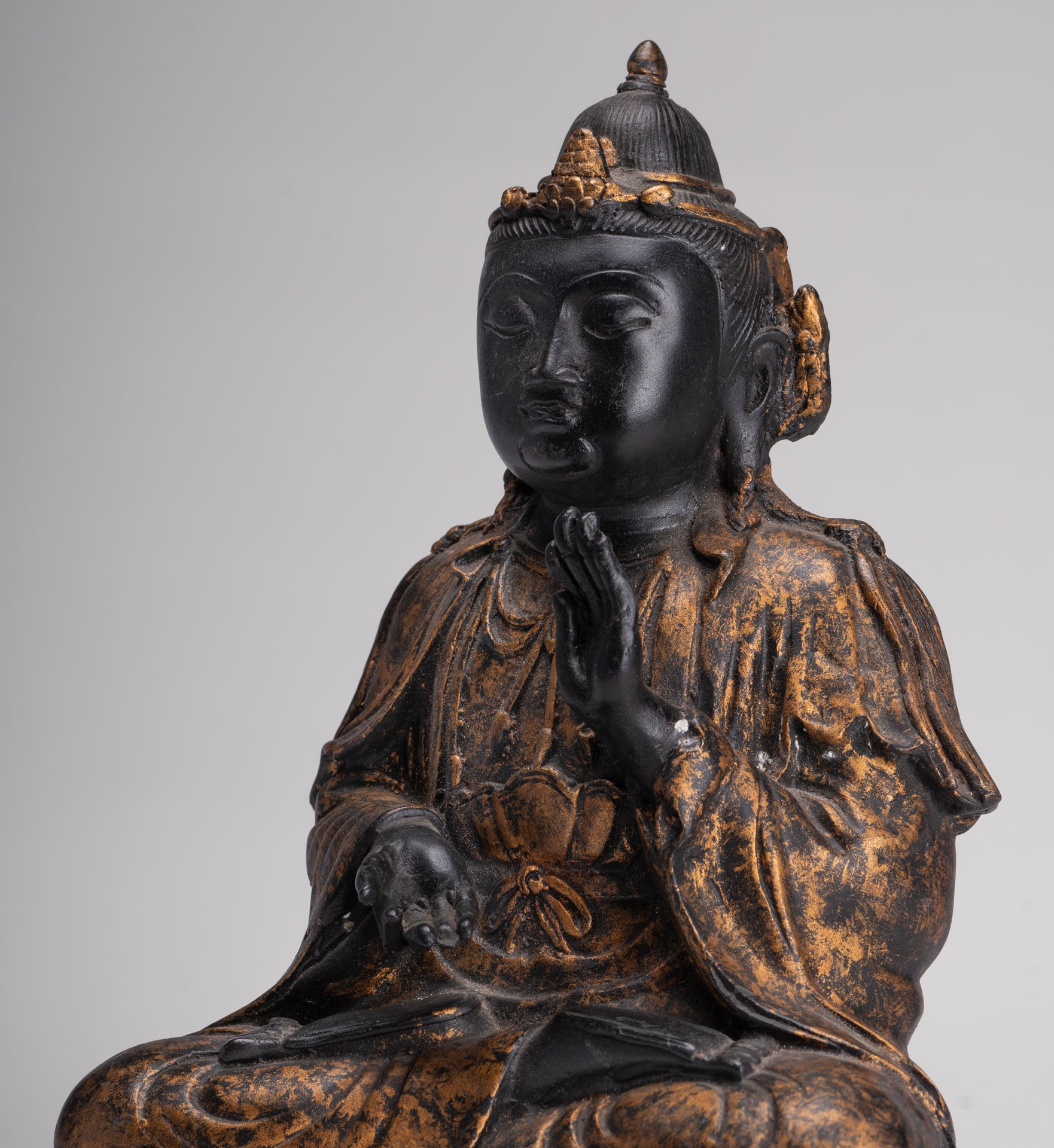 Antique Chinese Style Seated Dharmachakra Teaching Buddha Statue - 27cm/11"