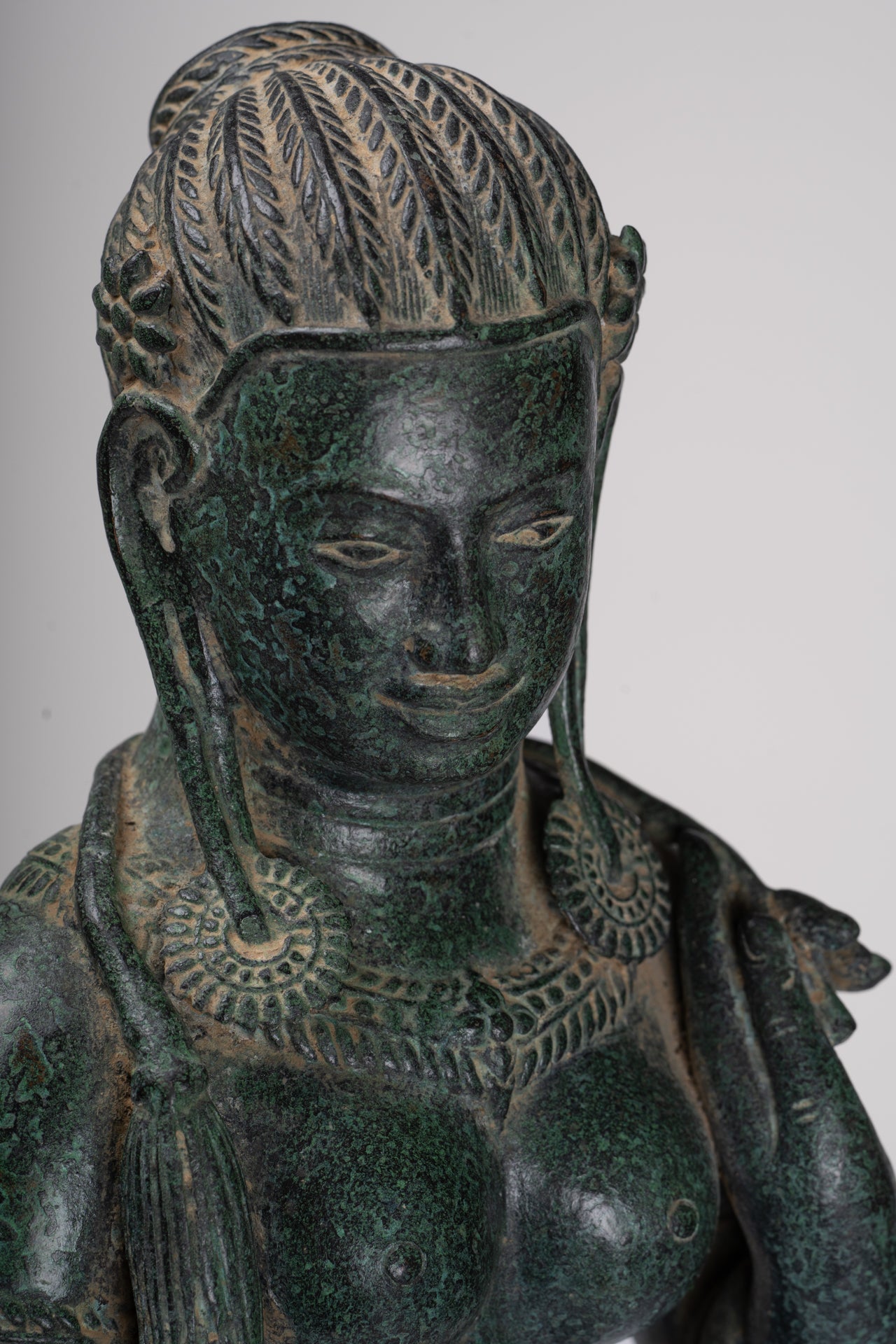 Antique Khmer Style Bronze Banteay Srei Style Standing Devatas - 69cm/28"