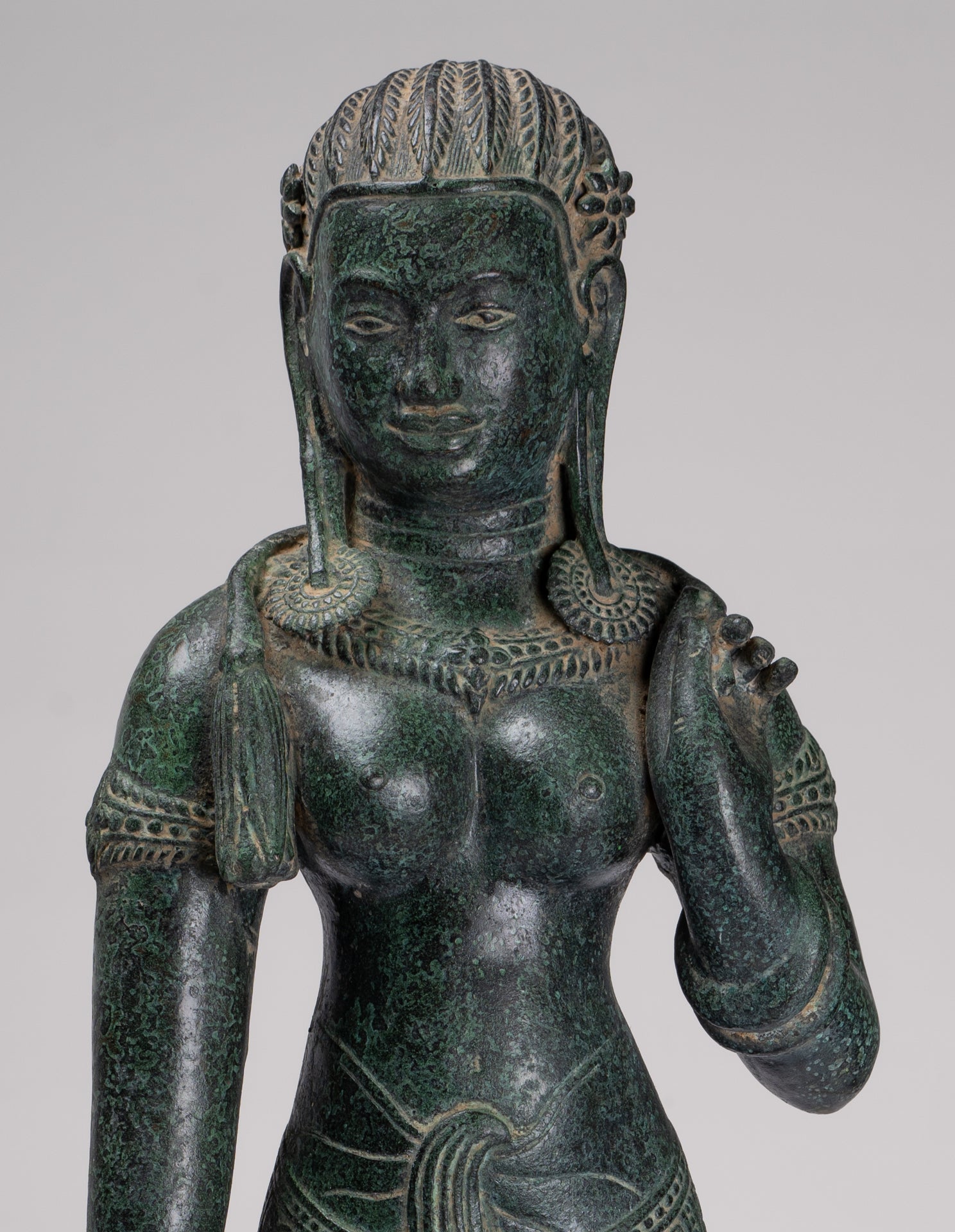 Antique Khmer Style Bronze Banteay Srei Style Standing Devatas - 69cm/28"