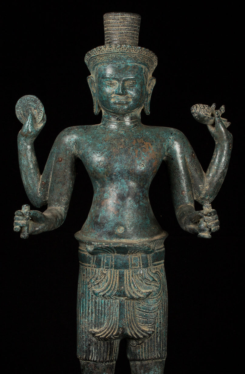 Vishnu - Antique Khmer Style Bronze Koh Ker in piedi Vishnu Statue - 82cm/32 "