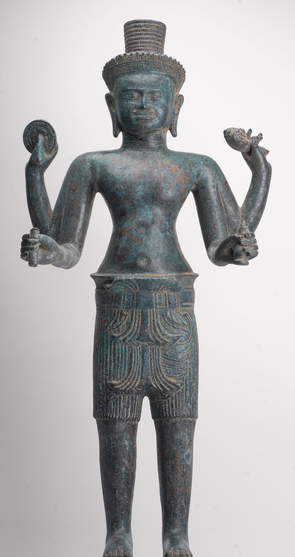 Antique Khmer Style Bronze Koh Ker Standing Vishnu Statue - 84cm/34"