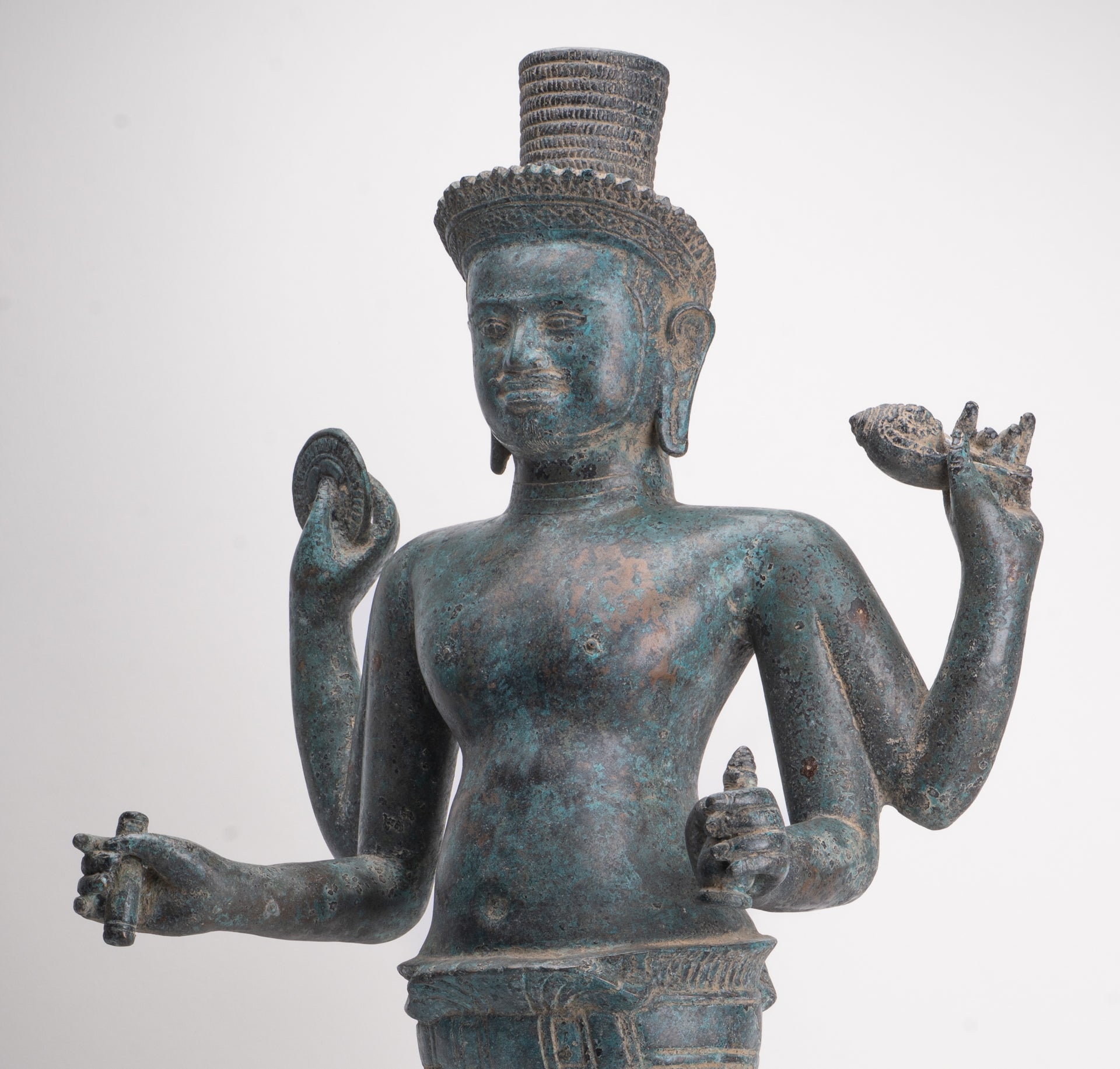 Antique Khmer Style Bronze Koh Ker Standing Vishnu Statue - 84cm/34"