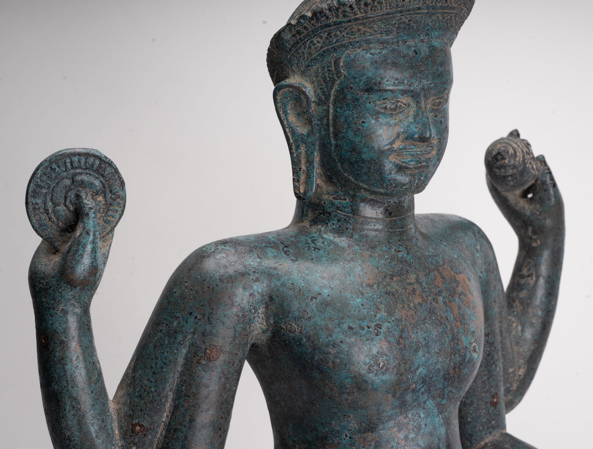 Antique Khmer Style Bronze Koh Ker Standing Vishnu Statue - 84cm/34"