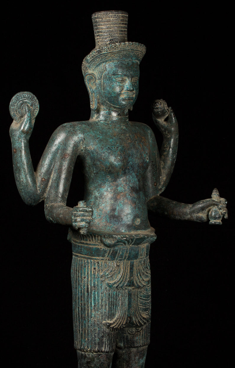 Vishnu - Antique Khmer Style Bronze Koh Ker in piedi Vishnu Statue - 82cm/32 "