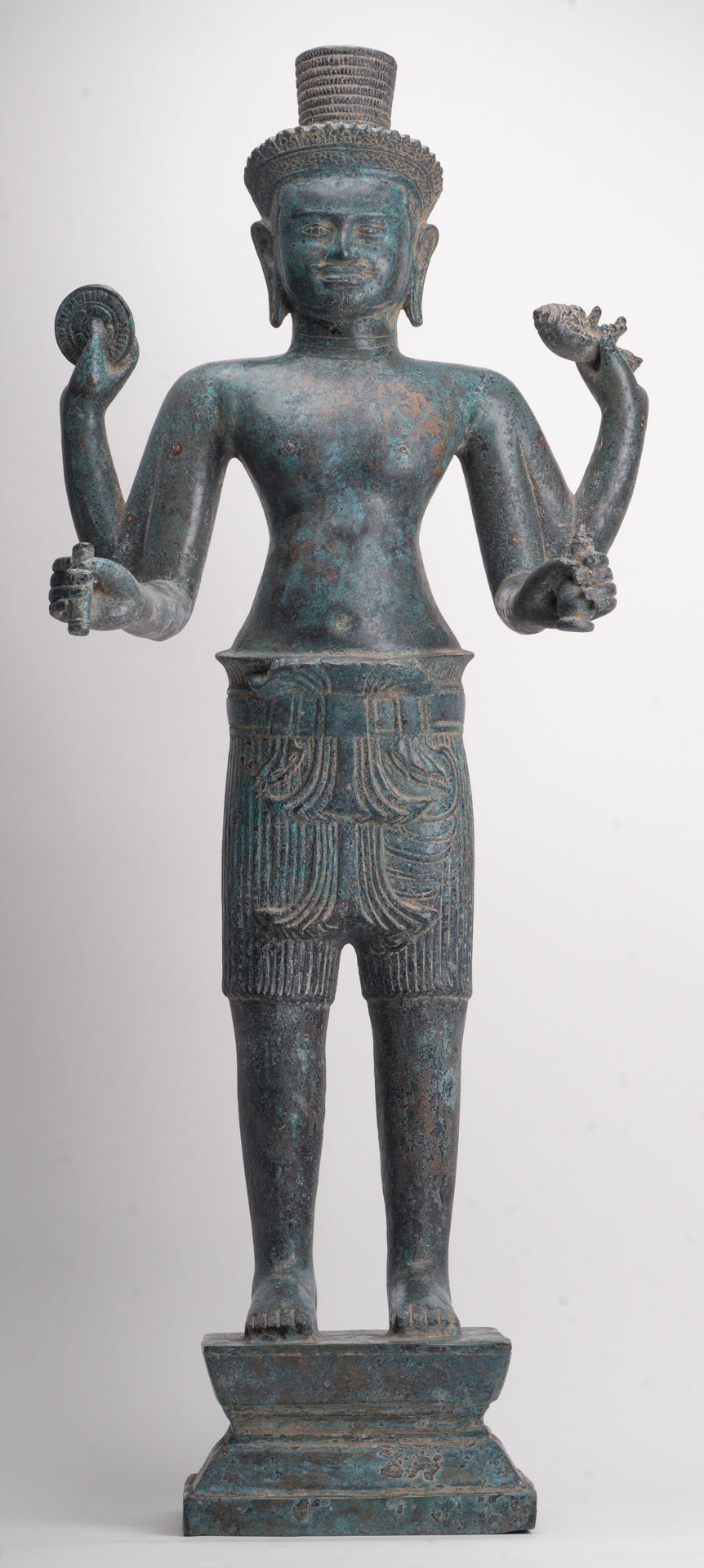 Antique Khmer Style Bronze Koh Ker Standing Vishnu Statue - 84cm/34"
