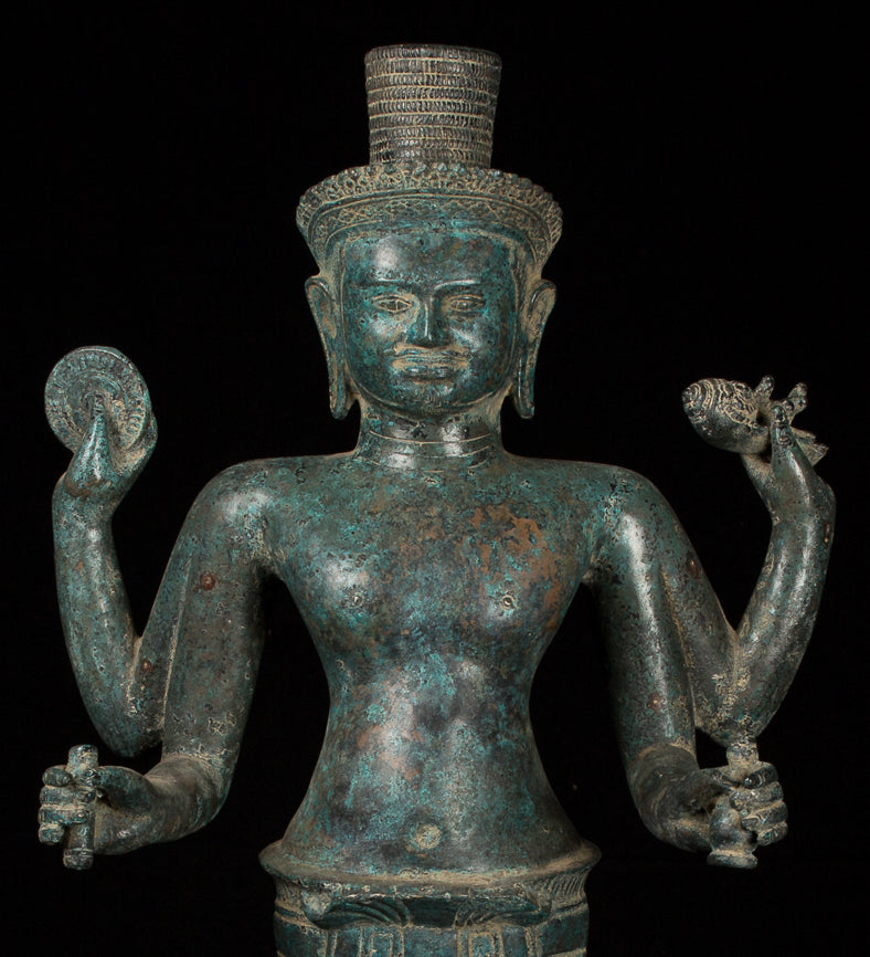 Vishnu - Antique Khmer Style Bronze Koh Ker in piedi Vishnu Statue - 82cm/32 "