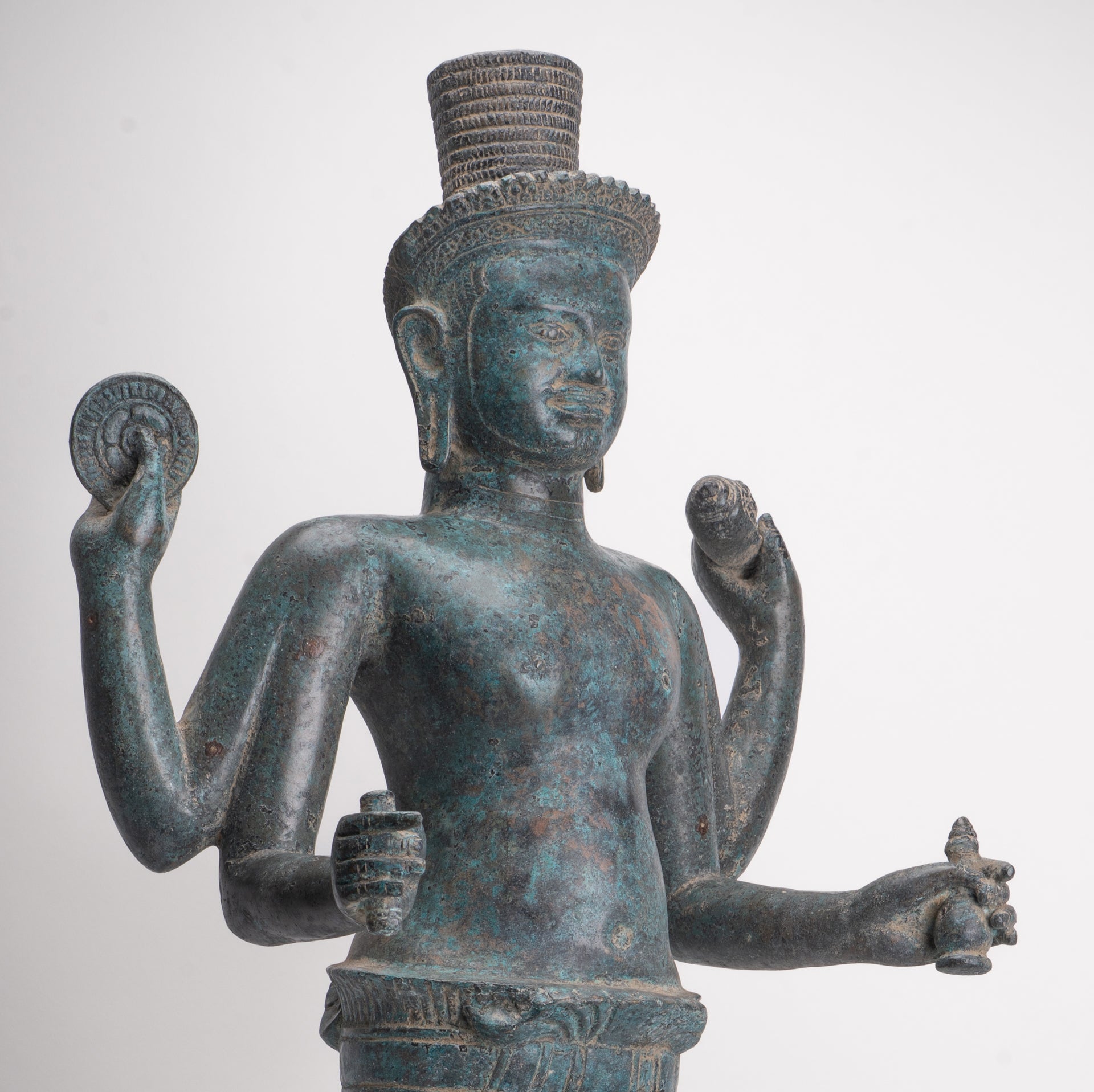 Antique Khmer Style Bronze Koh Ker Standing Vishnu Statue - 84cm/34"