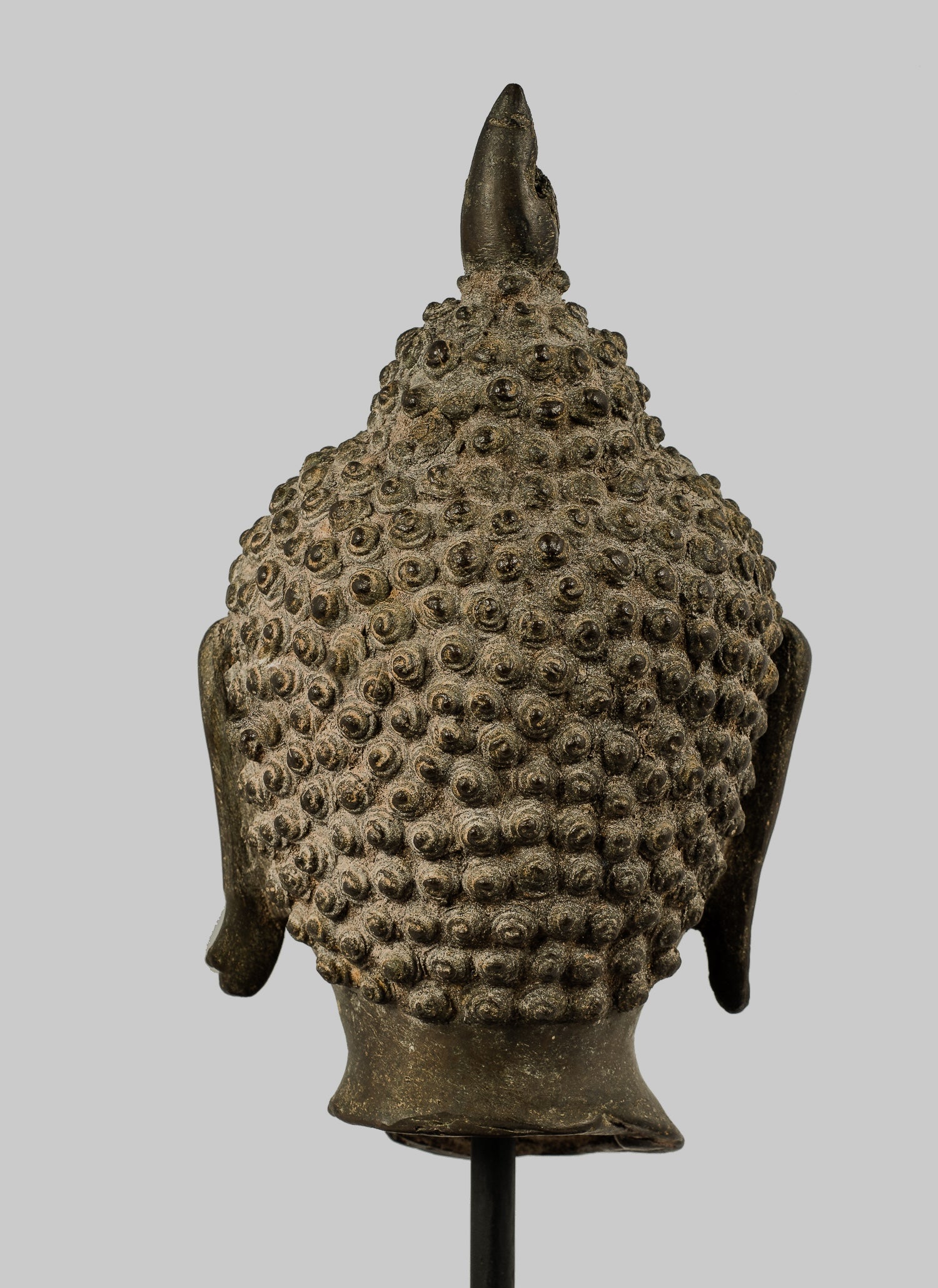 Statue de Bouddha antique – Statue antique de tête de Bouddha montée sur Chiang Saen du XVIIIe siècle – 30 cm/12"