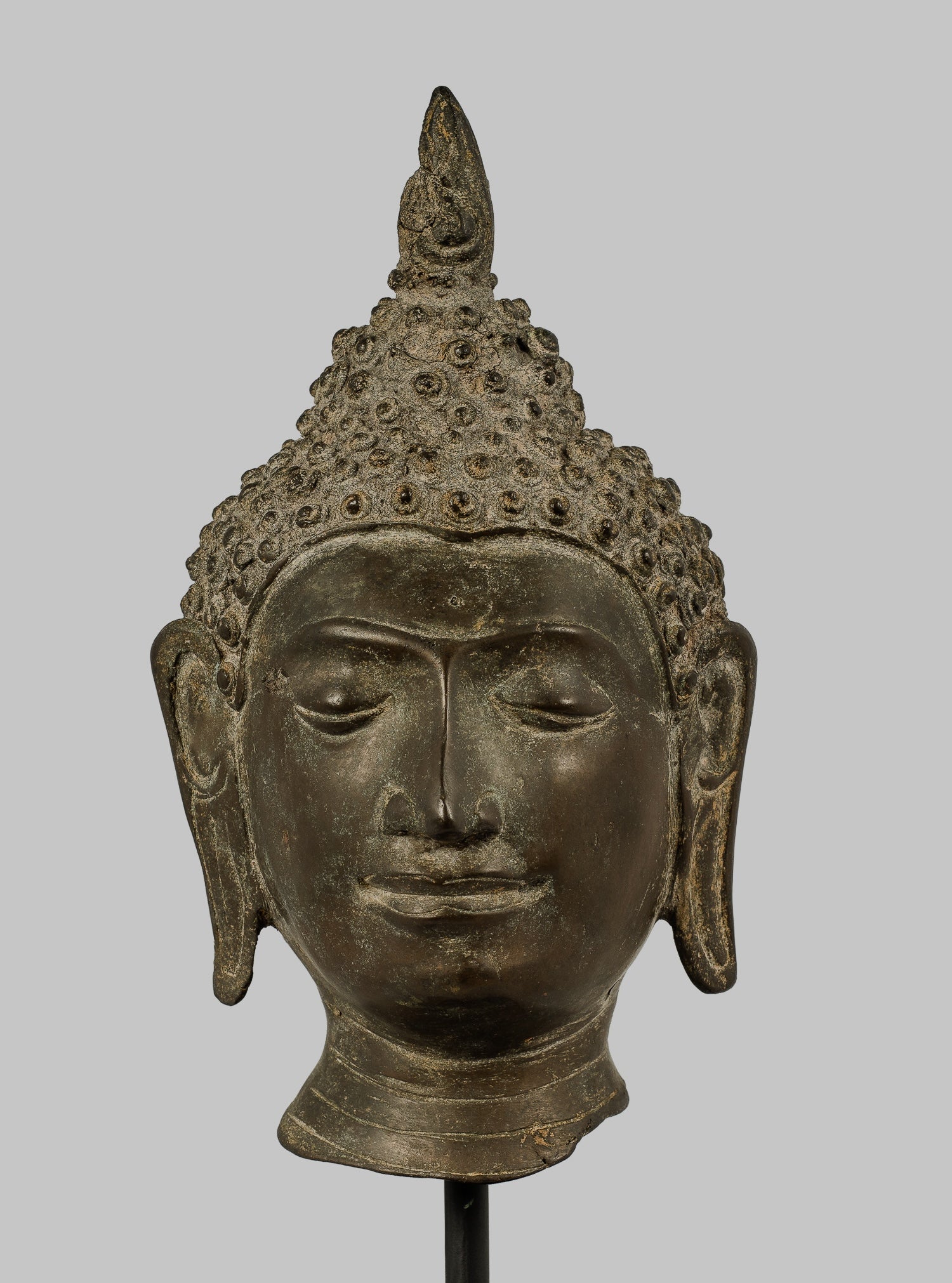 Statue de Bouddha antique – Statue antique de tête de Bouddha montée sur Chiang Saen du XVIIIe siècle – 30 cm/12"