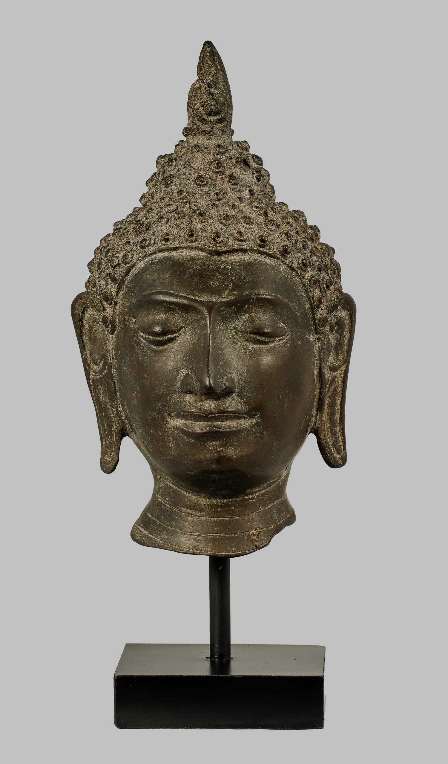 Statue de Bouddha antique – Statue antique de tête de Bouddha montée sur Chiang Saen du XVIIIe siècle – 30 cm/12"