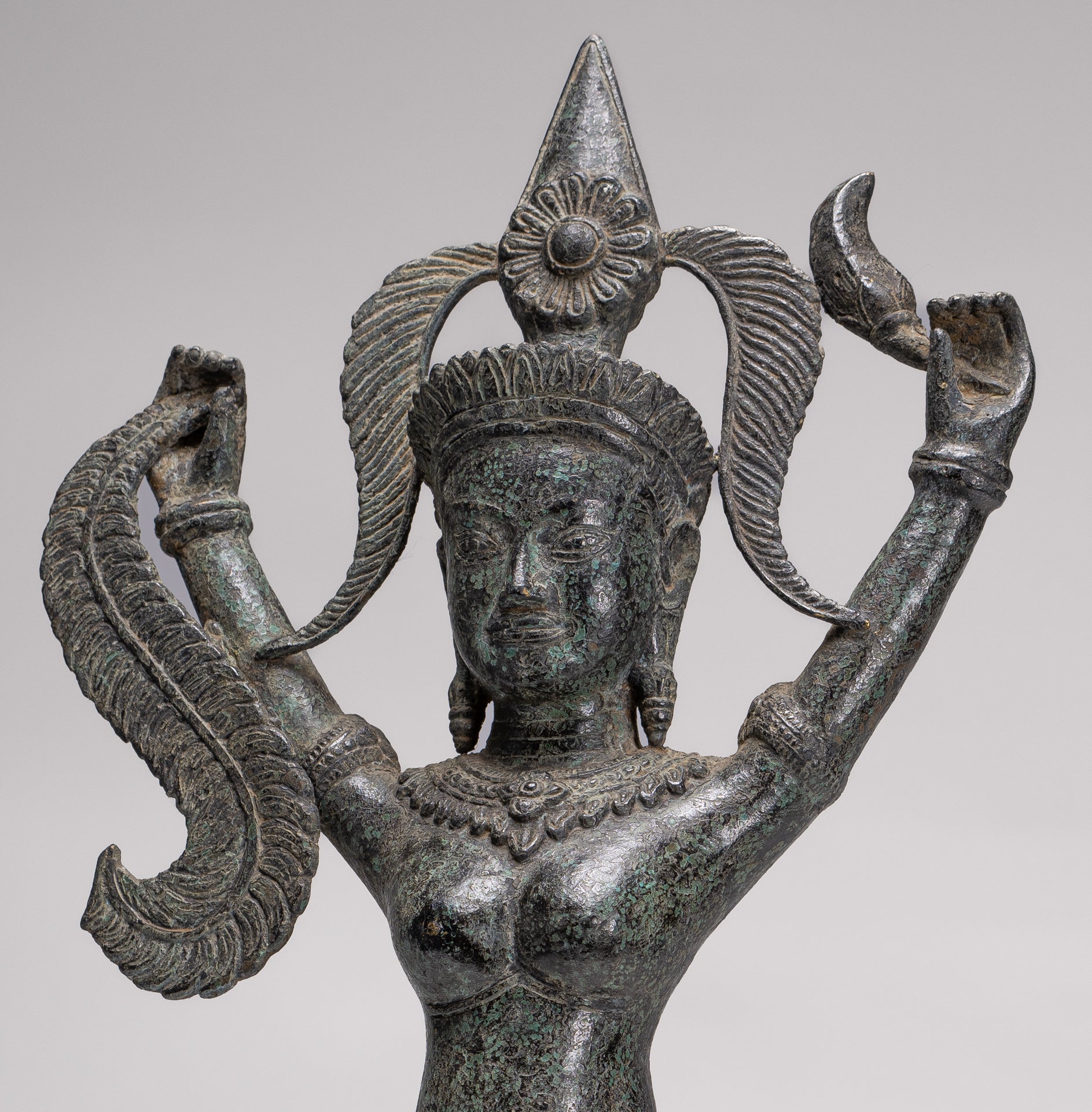 Antique Khmer Style Bronze Standing Apsara or Angel Statue - 55cm/22"