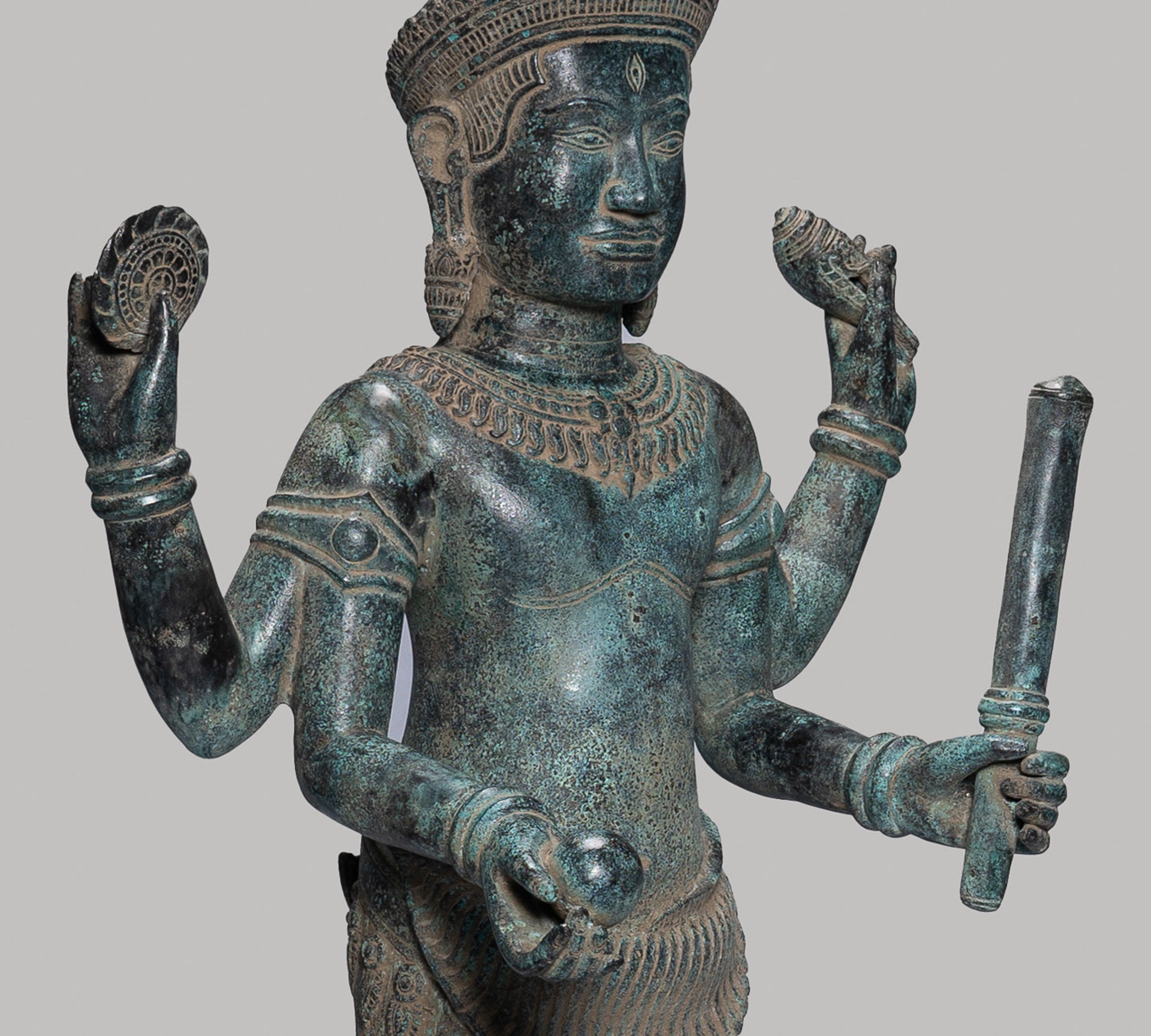 Antique Khmer Style Bronze Standing Bayon Vishnu Statue - Protector - 130cm/52"