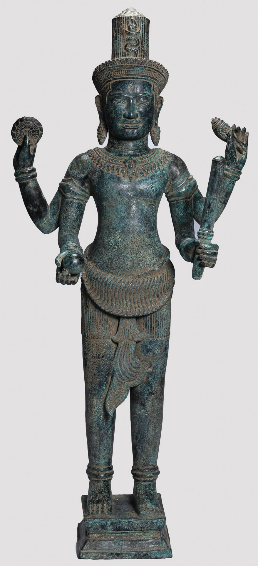 Antique Khmer Style Bronze Standing Bayon Vishnu Statue - Protector - 130cm/52"