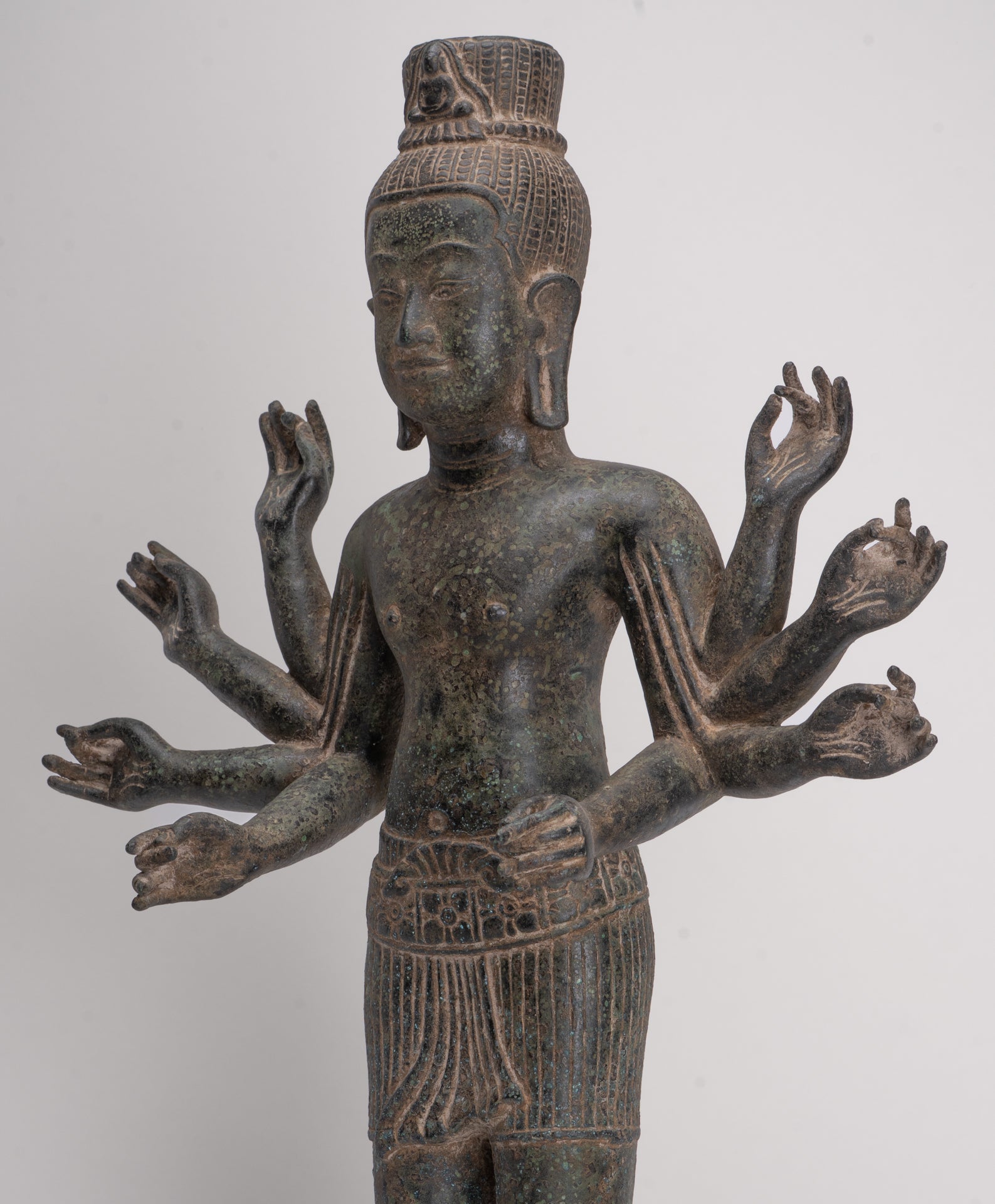 Antique Khmer Style Bronze Bayon Style Lokeshvara Statue - 55cm/22"