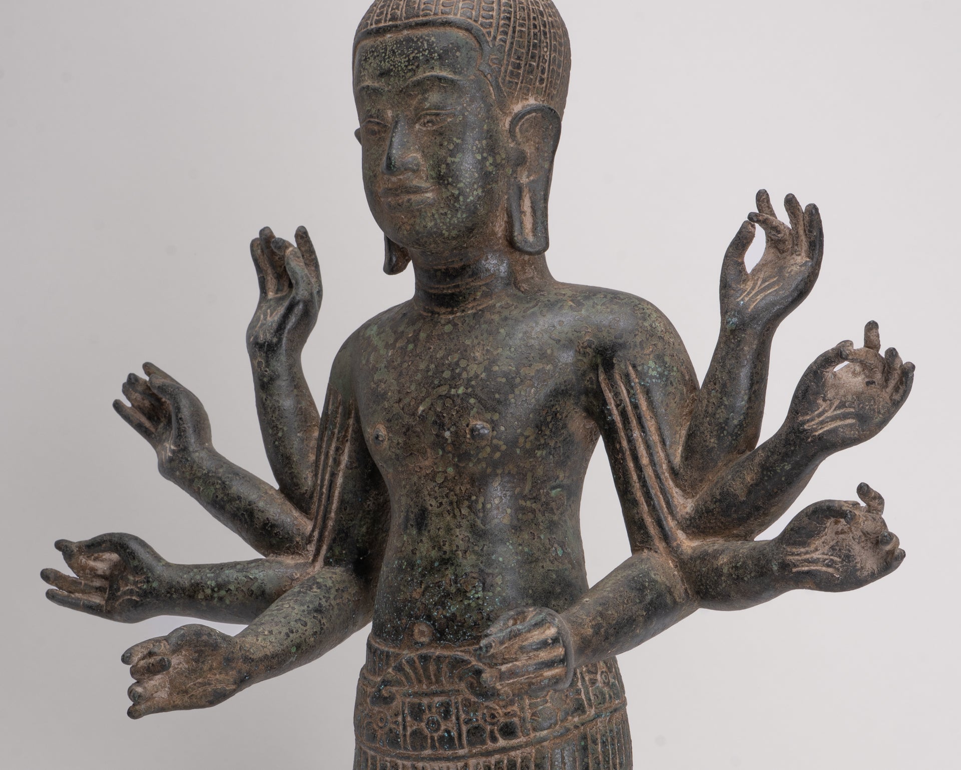 Antique Khmer Style Bronze Bayon Style Lokeshvara Statue - 55cm/22"
