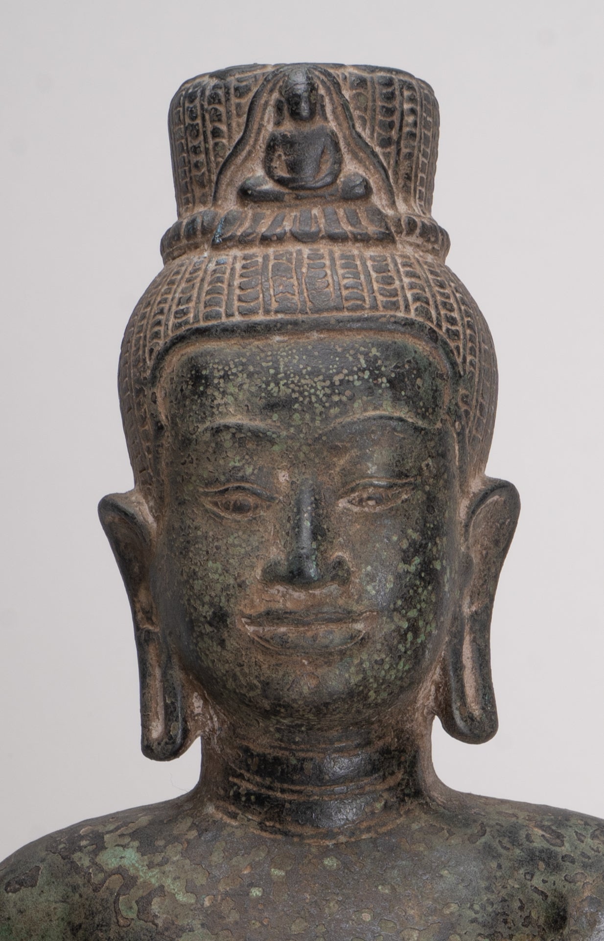 Antique Khmer Style Bronze Bayon Style Lokeshvara Statue - 55cm/22"