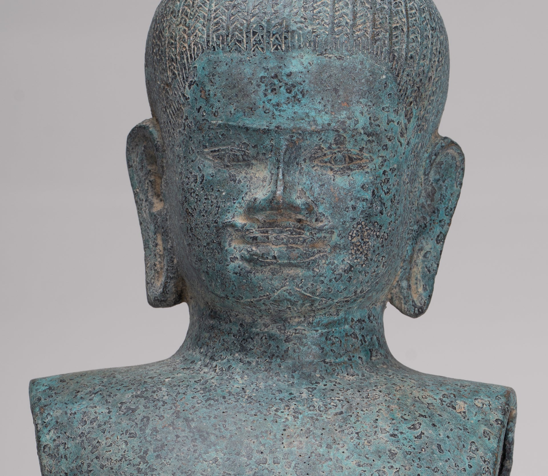 Buddha Statue - Antique Khmer Style Bronze Prakhon Chai Style Maitreya Buddha Torso Statue - 42cm/17"