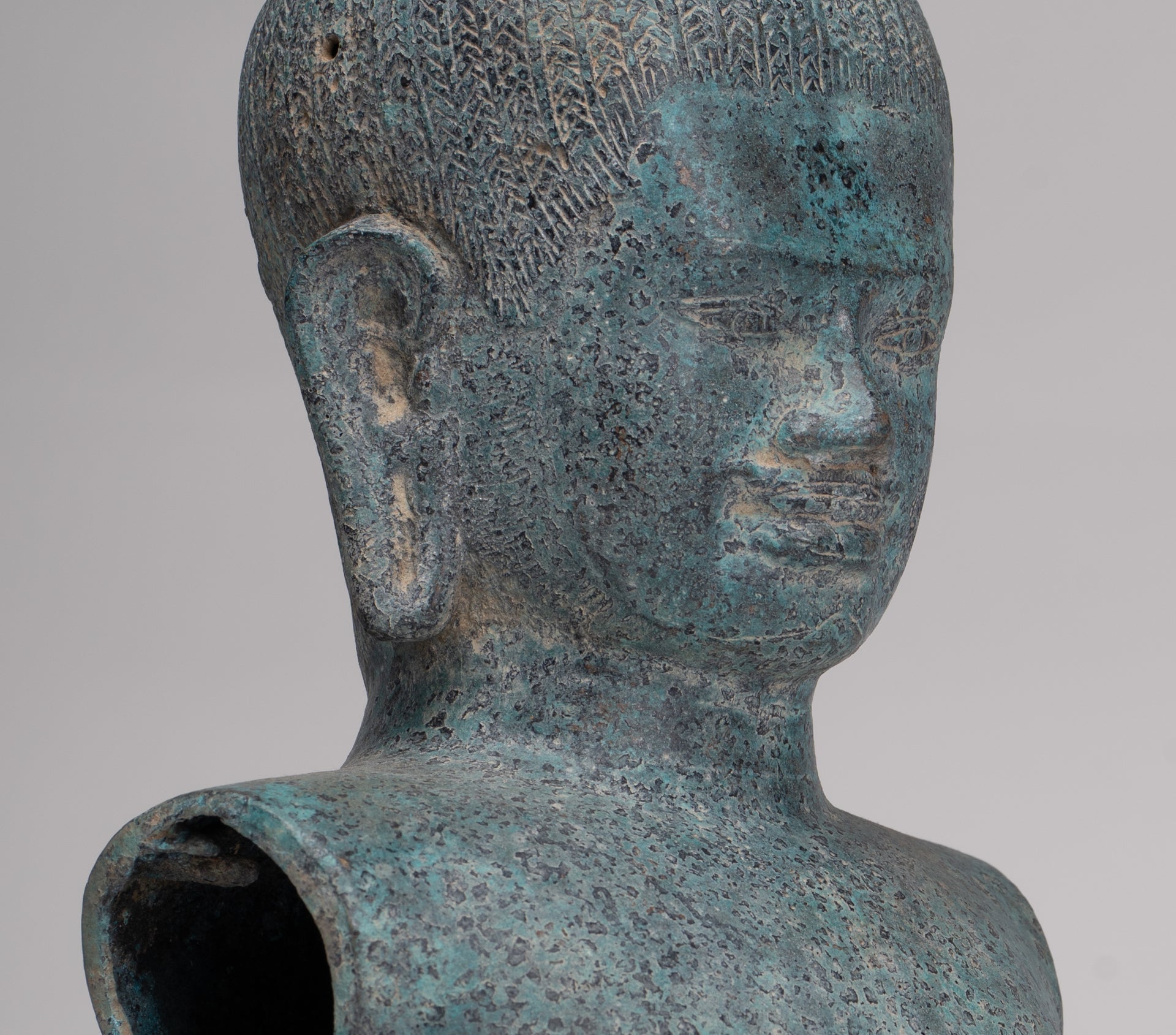 Buddha Statue - Antique Khmer Style Bronze Prakhon Chai Style Maitreya Buddha Torso Statue - 42cm/17"