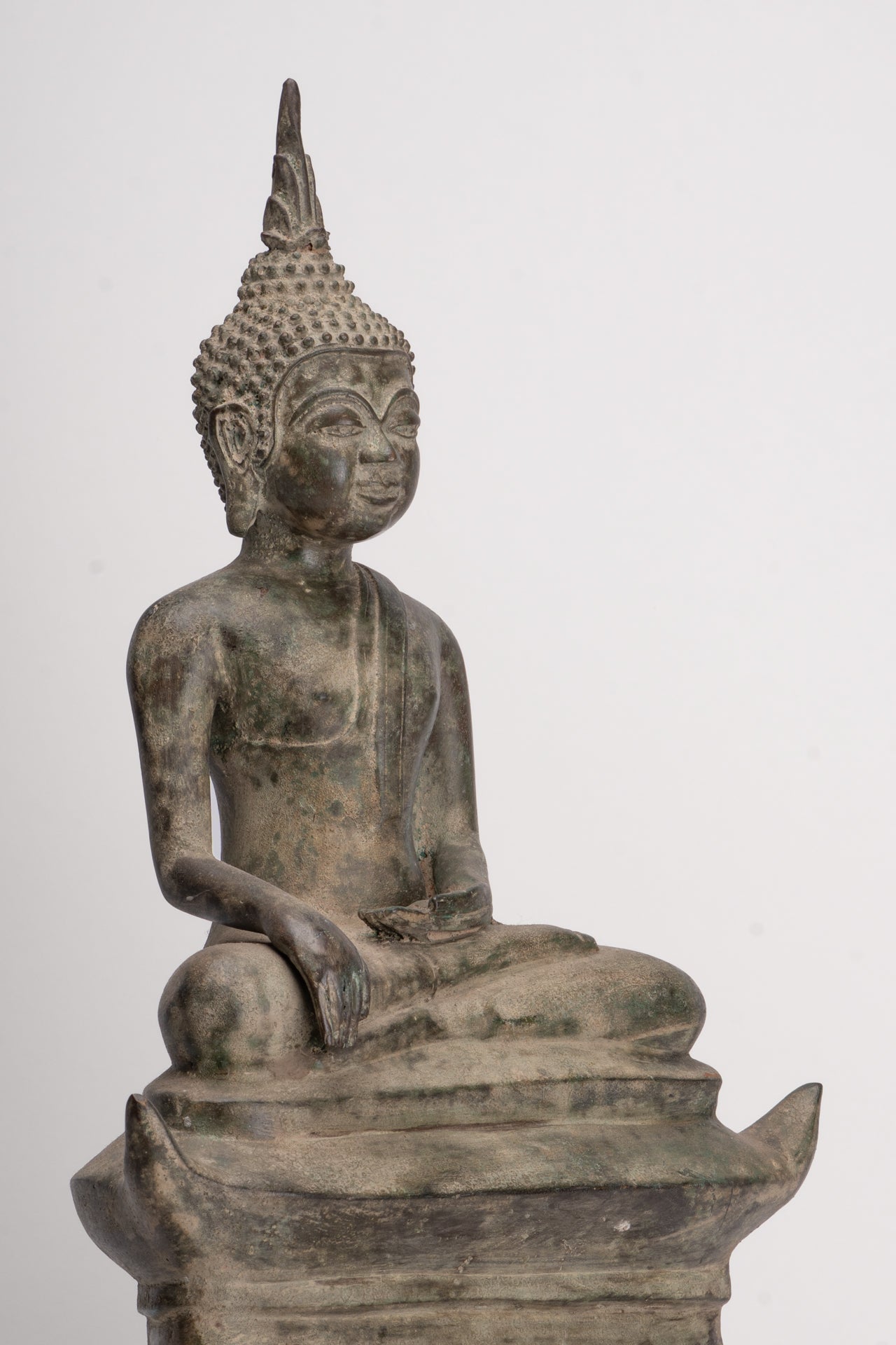 Buddha - Antique Laos Style Seated Bronze Enlightenment Buddha Statue - 54cm/22"