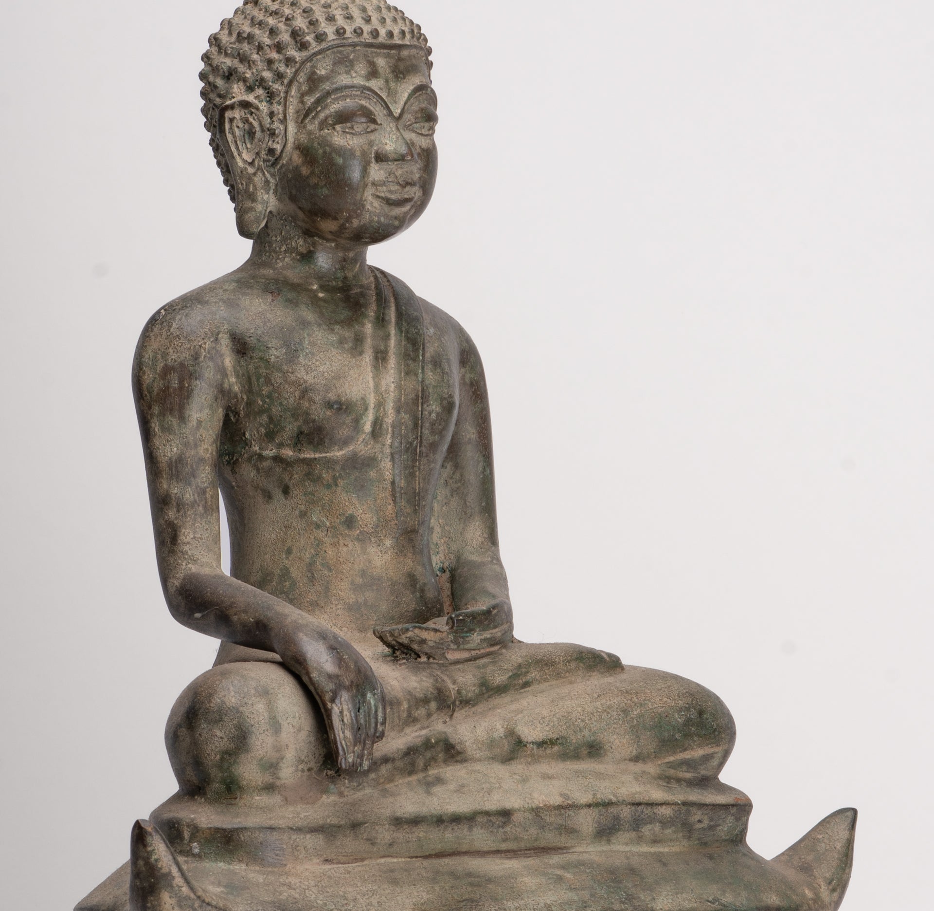 Buddha - Antique Laos Style Seated Bronze Enlightenment Buddha Statue - 54cm/22"
