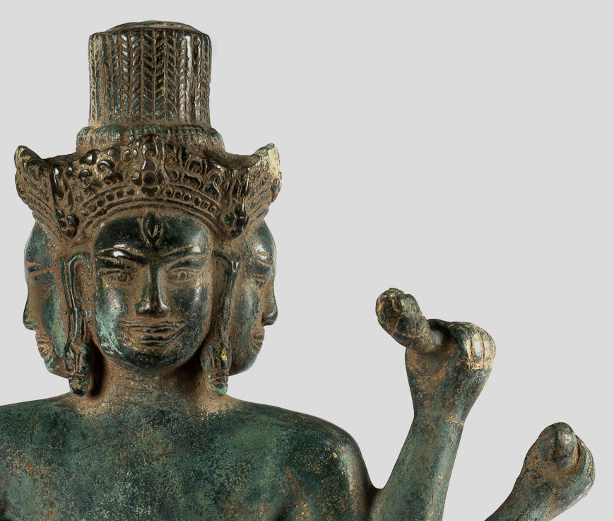 Brahma Statue - Antique Khmer Style Koh Ker Standing Bronze Brahma - Hindu God Creation - 50cm/20"